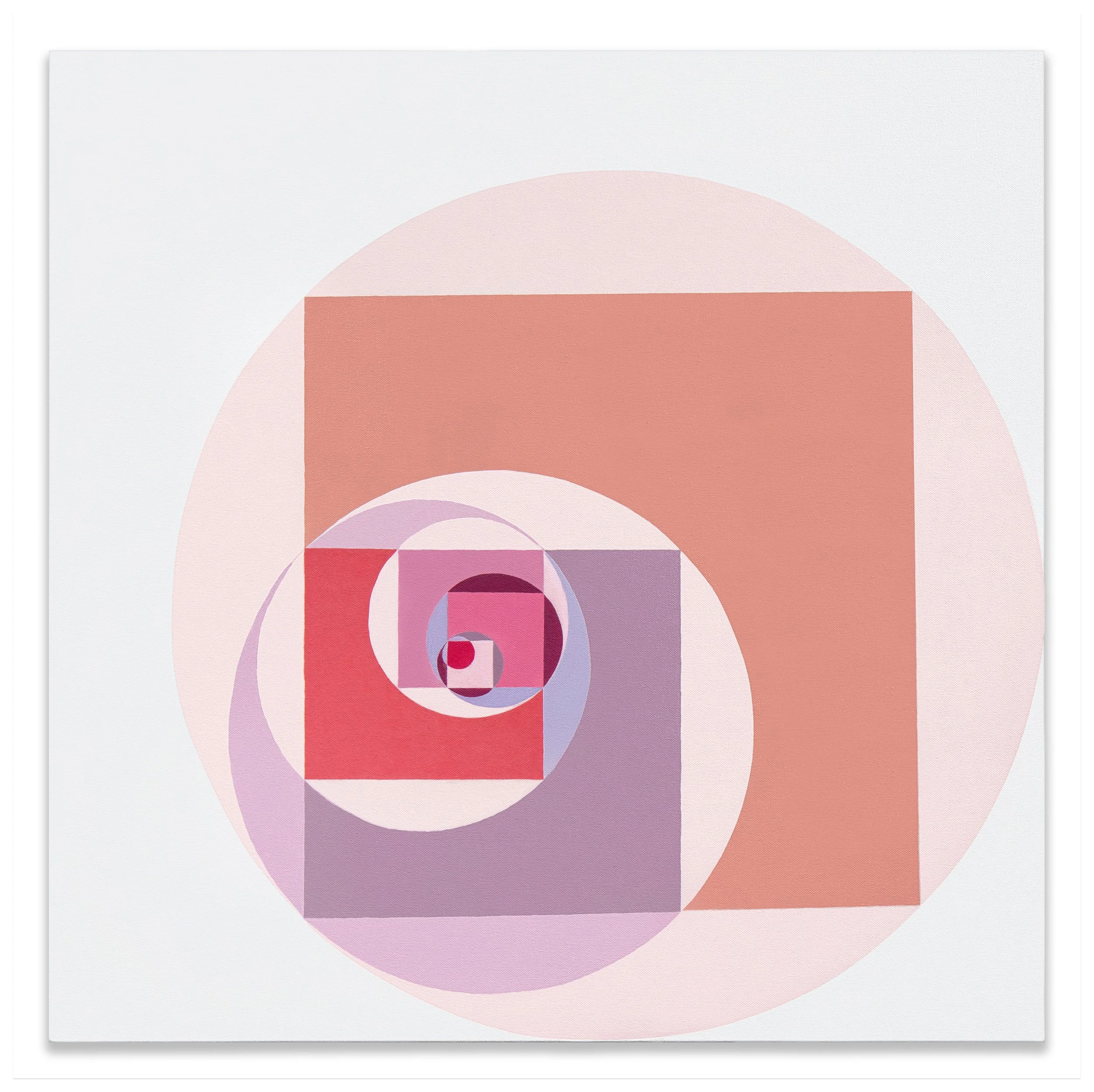 Abstract geometric artwork by Haeley Kyong featuring concentric circles, squares, and layered color.