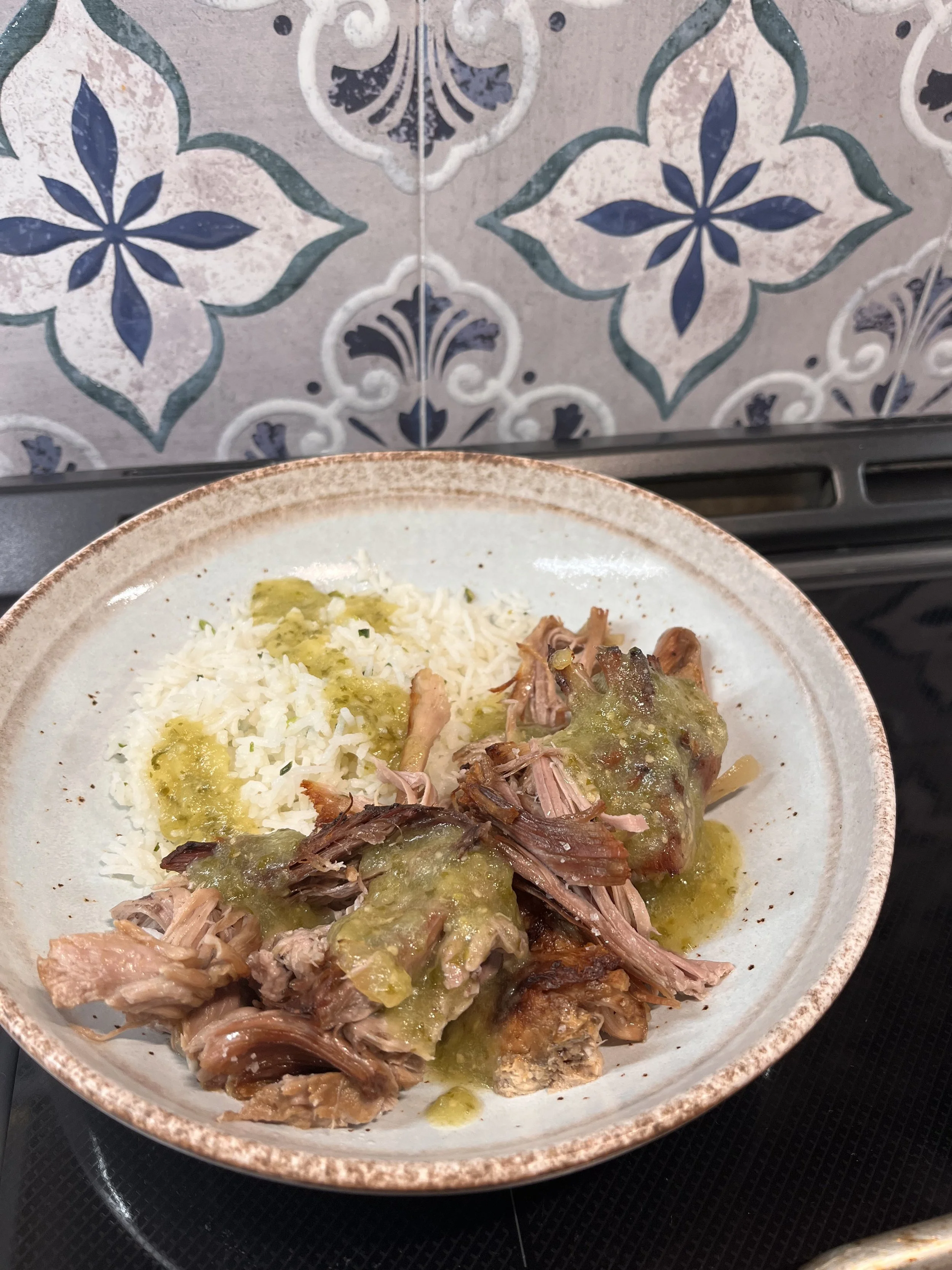 Pork Carnitas, Cilantro Lime Rice, & Tomatillo Salsa