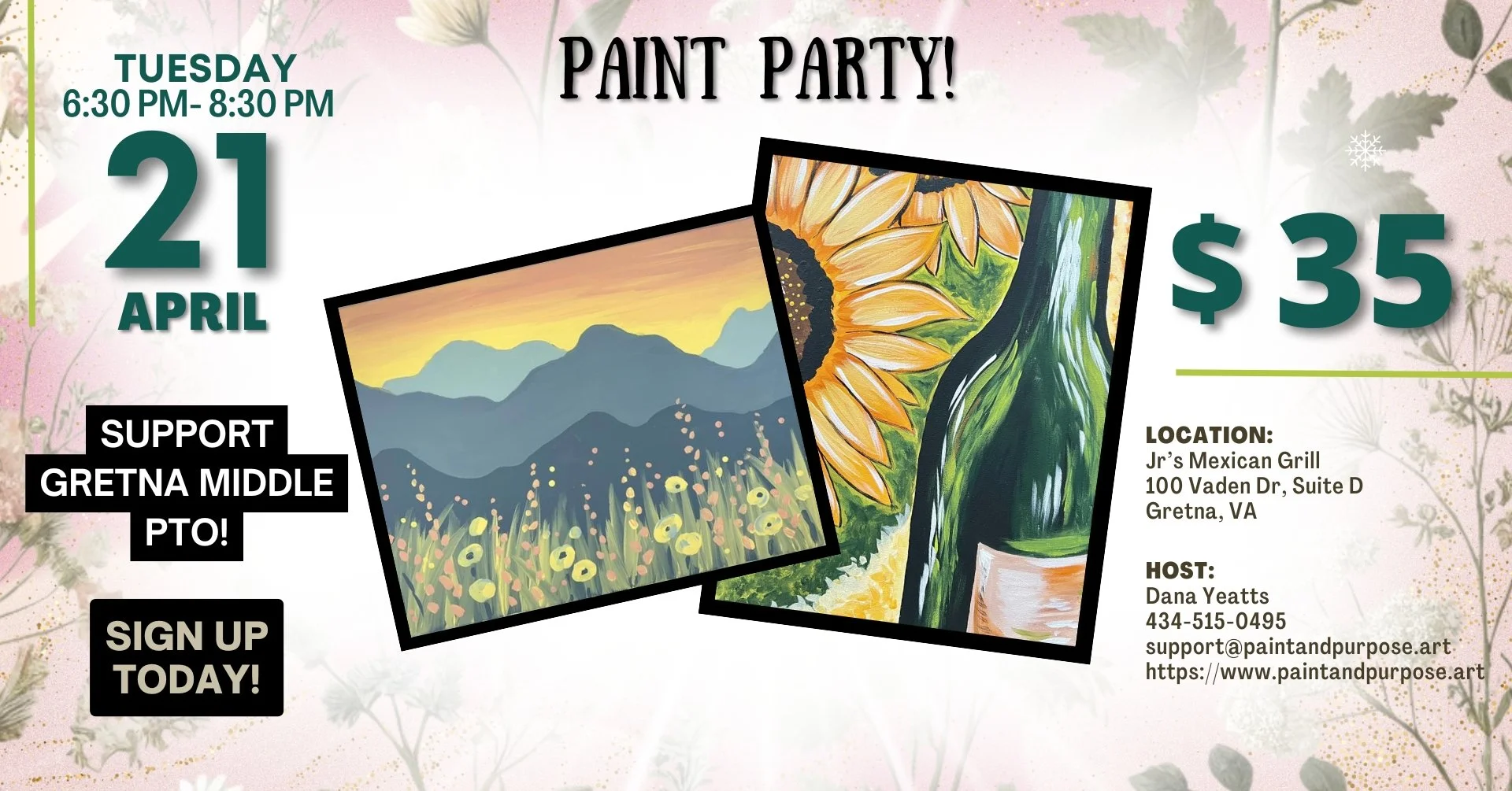 Blooms &amp; Brushes Spring Paint Party at Jr’s Mexican Grill in Gretna!