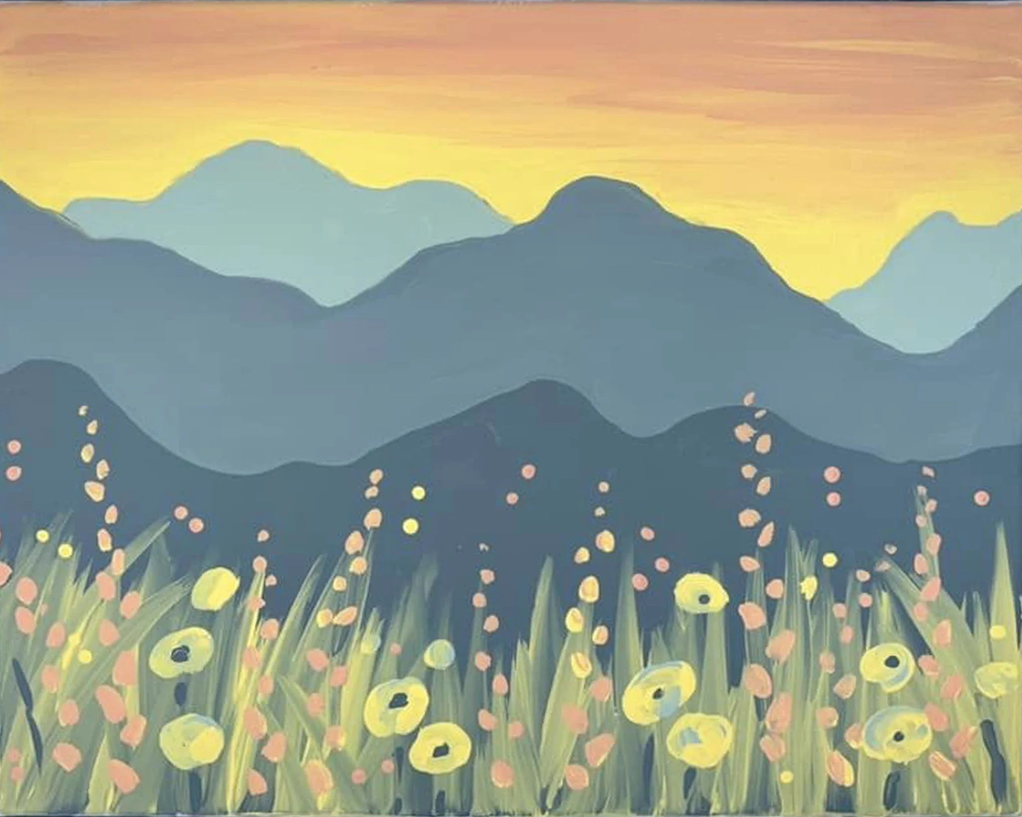 Jr's Paint Party: Mountains and Flowers