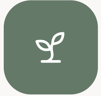 Icono de una planta joven con dos hojas en un fondo verde