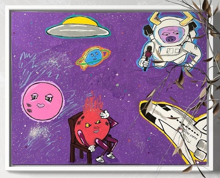 Reporting Live from Outer Space
18.5" x 14.5"
Acrylic and Ink on Matboard
(2024)