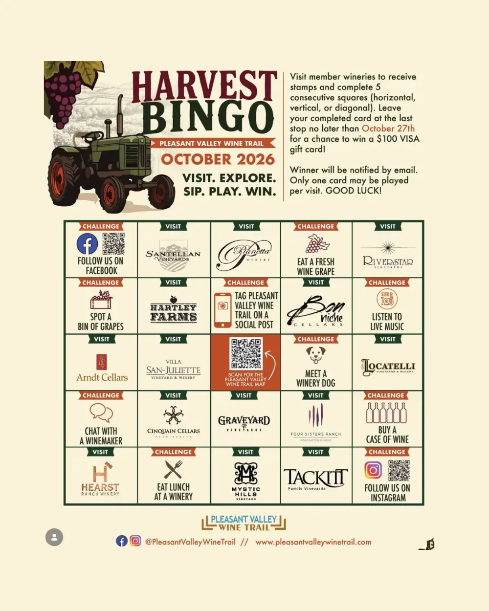 Harvest Bingo on the Pleasant Valley Wine Trail