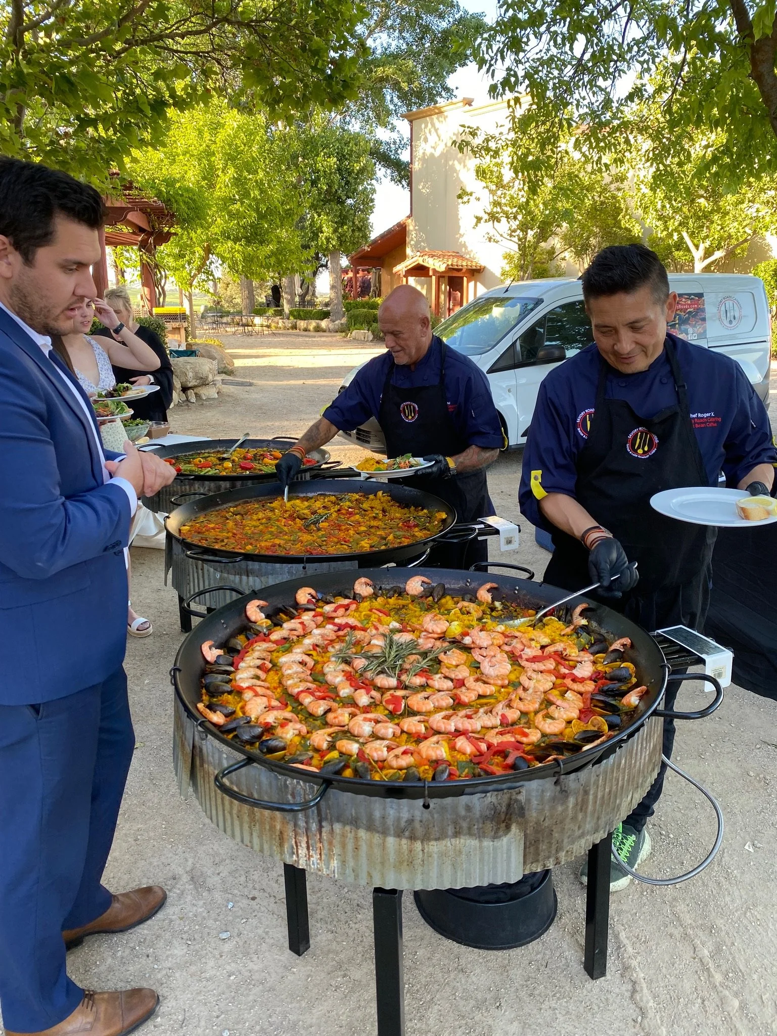 Paella party at wine country wedding at Four Sisters Ranch in Paso Robles, California