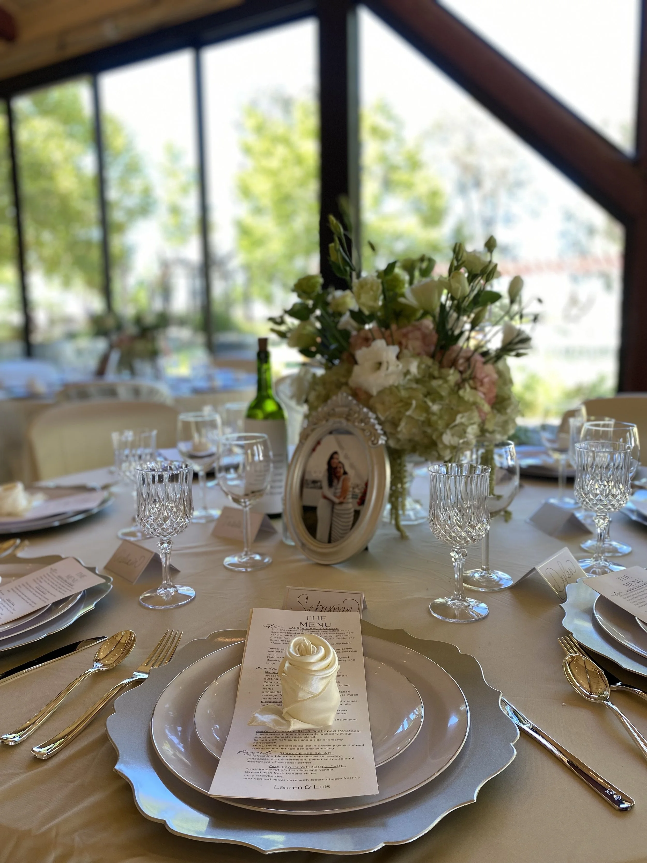 Wedding dinner table setting at Four Sisters Ranch Vineyards & Winery in Paso Robles wine country