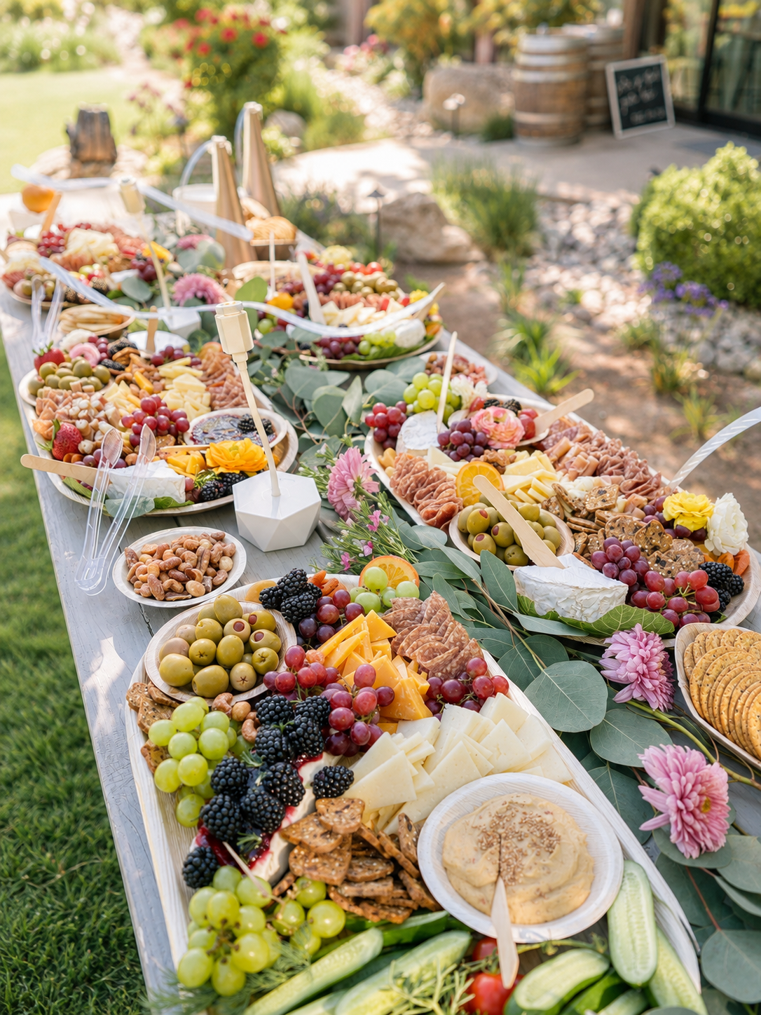 Charcuterie display at a wine country wedding in Paso Robles, California, at Four Sisters Ranch wedding venue.
