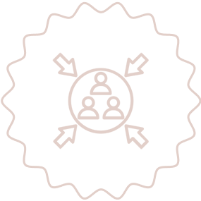 Icon of a person in the center with four arrows pointing outward to other people, representing networking or connecting with others.