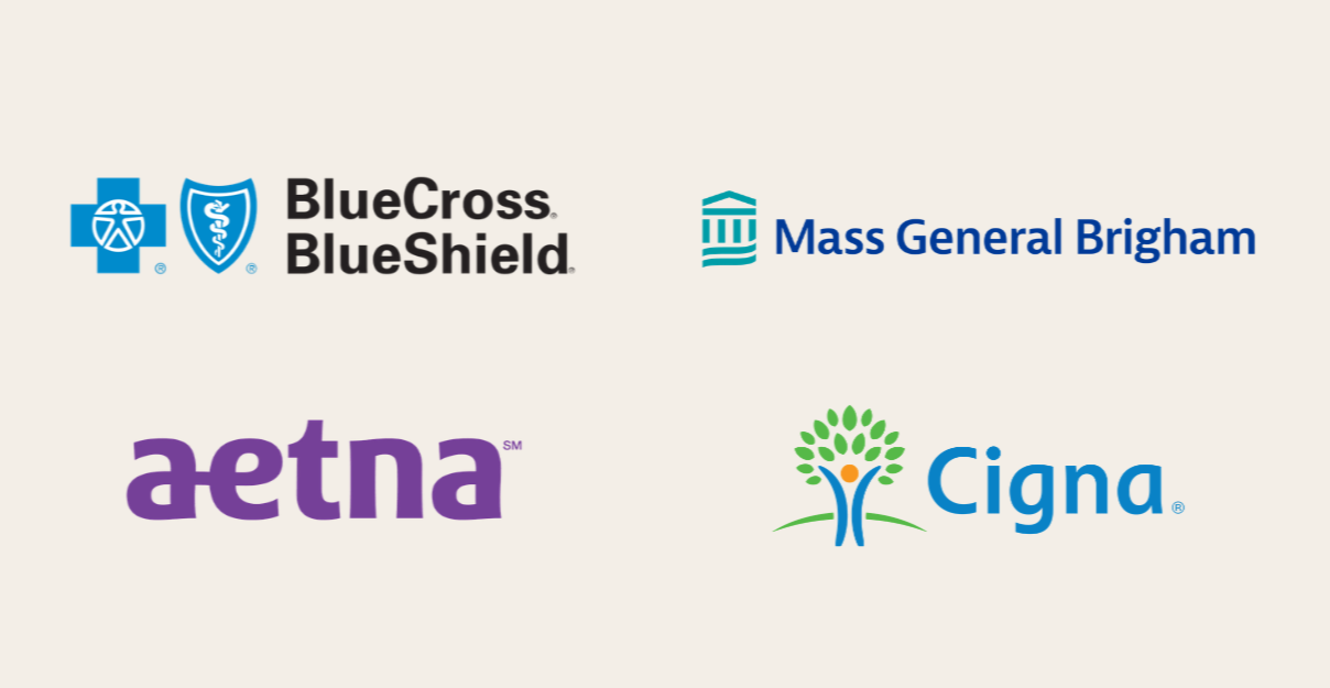 Insurance plans accepted at The Violette House, including Blue Cross Blue Shield, Mass General Brigham, Aetna, and Cigna