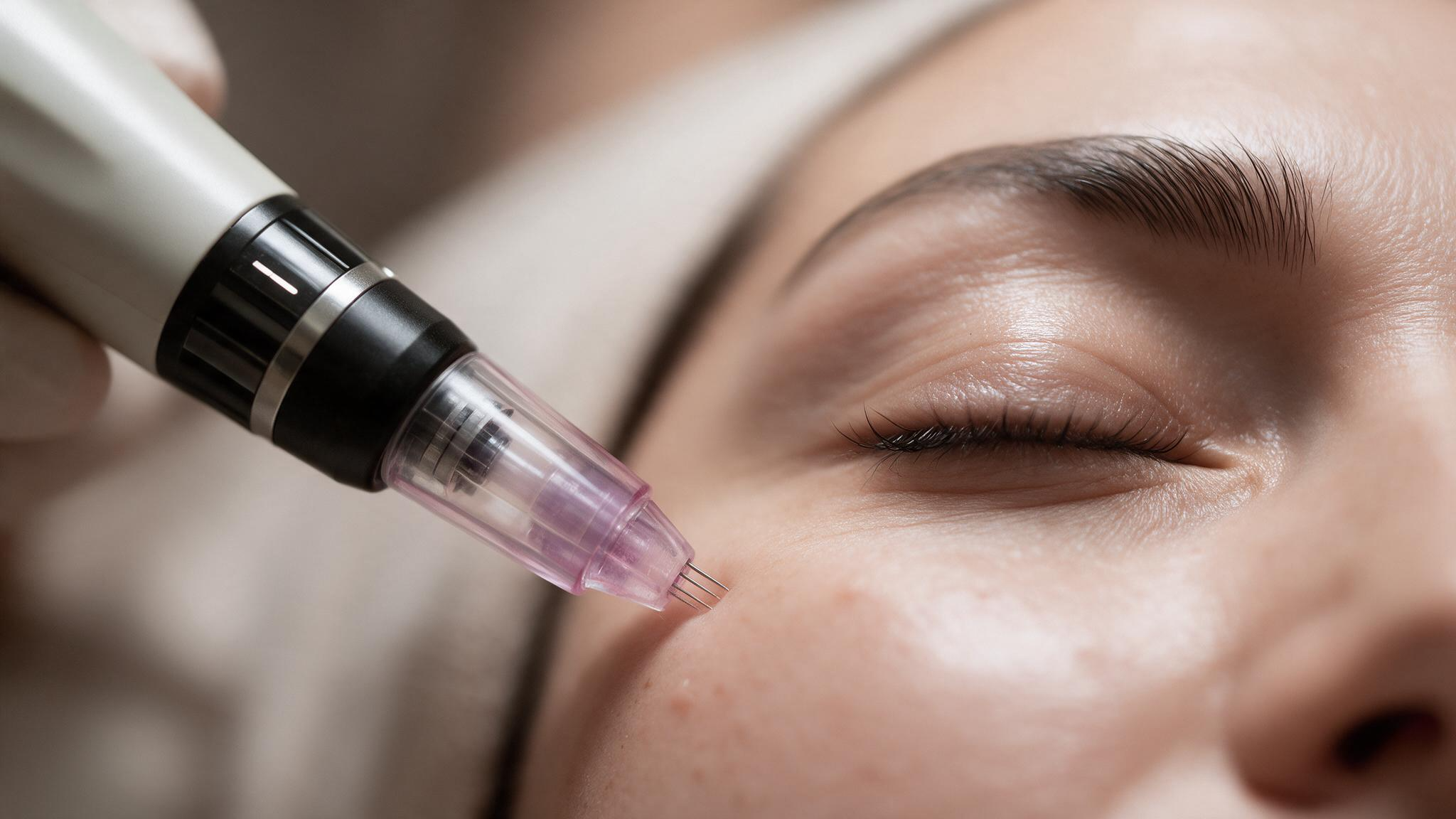 Microneedling treatment performed on a woman’s cheek at The Violette House in Groton, MA
