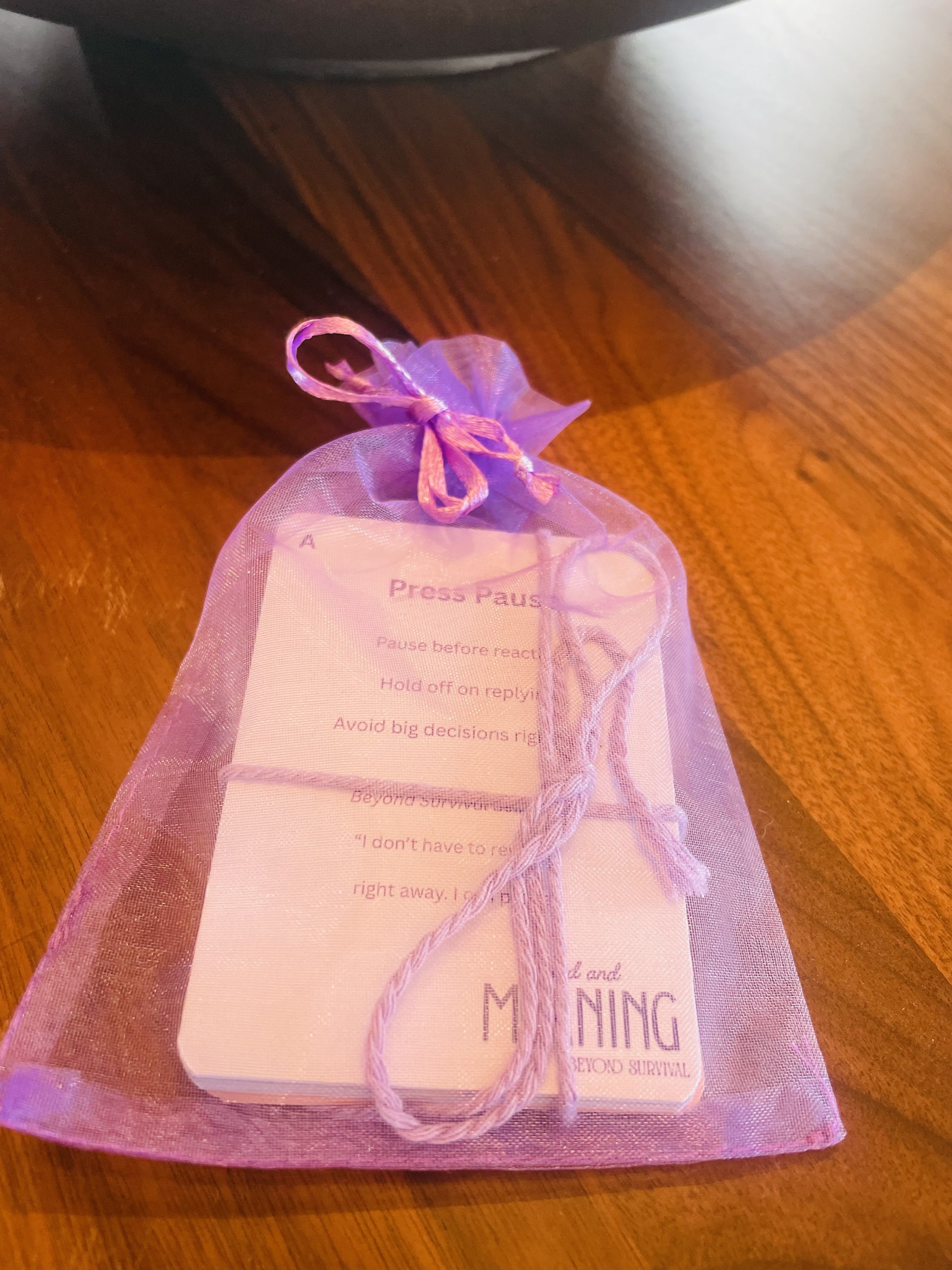 Beyond Survival Coping Cards deck with lavender organza bag