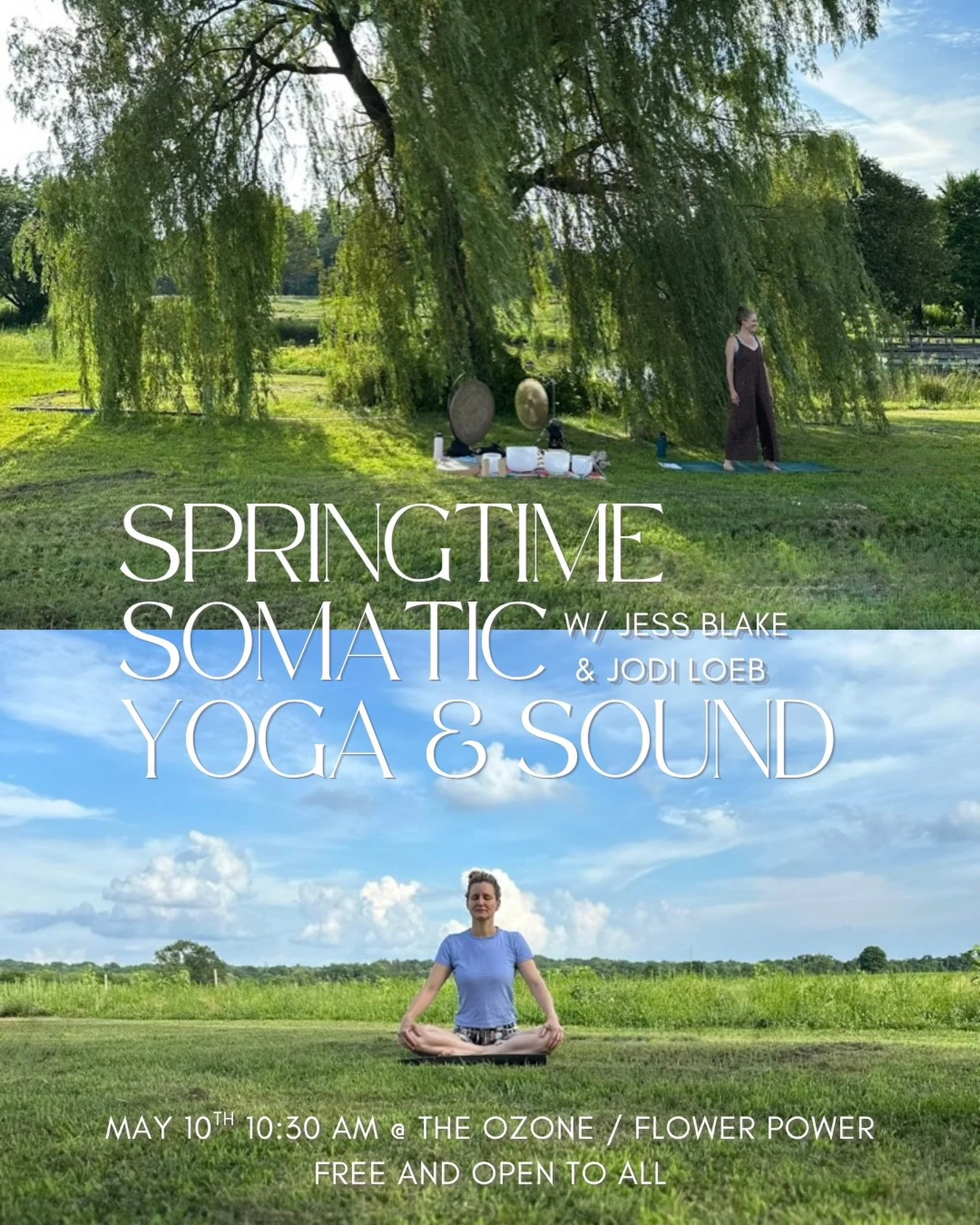 This Sunday 🌿

Jess Blake and I will be offering a free community movement and sound gathering under the willow tree at The OZone / Flower Power.

Join us at The OZone / Flower Power for a movement and sound experience under the beautiful willow tre