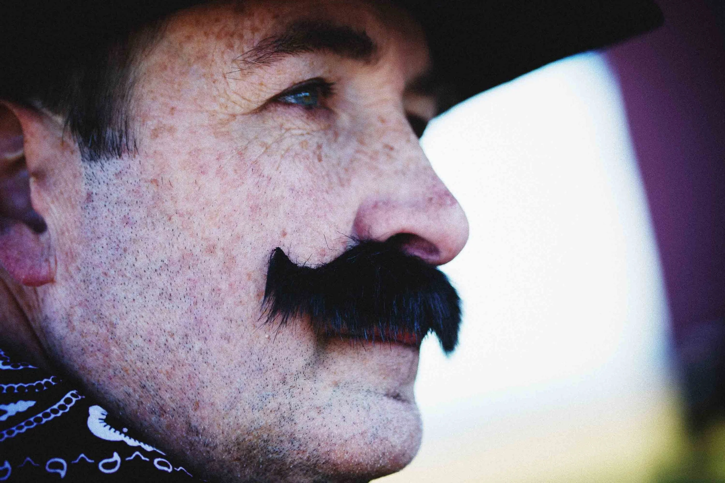 Behind the scenes close up of Samuel the Cowboy during production of That’s Not How You Christian's comedy sketches at the Alpine Goat Brewery.