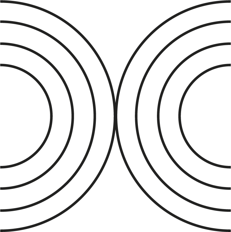 An abstract outline icon with a rainbow-shaped pattern within a circle shape.