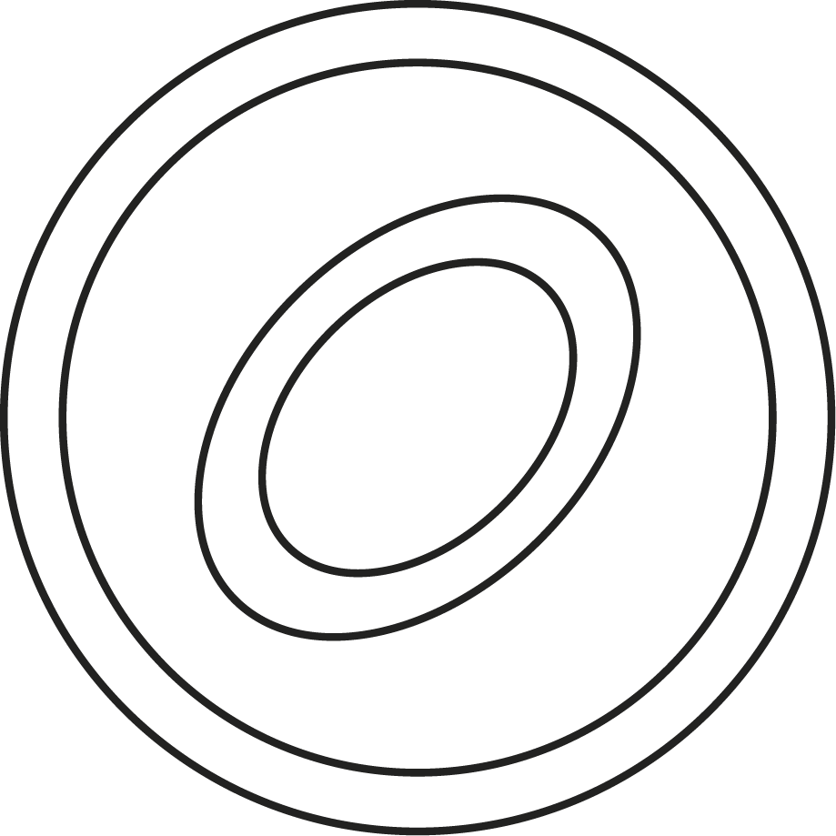An abstract outline icon with diagonal lines within a circle shape.