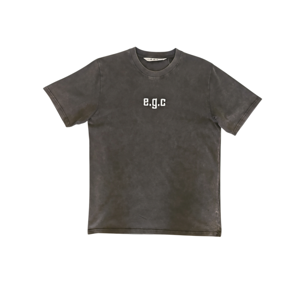 Gray T-shirt with 'e.g.c' text printed on the front.