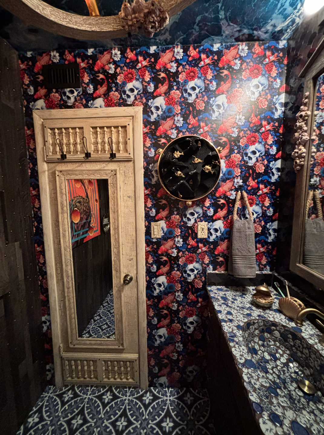 Crackly, Piratey Door Glowup
(per price and availability of materials, applied to existing substrate.)

estimate for one side of a standard sized door: $350