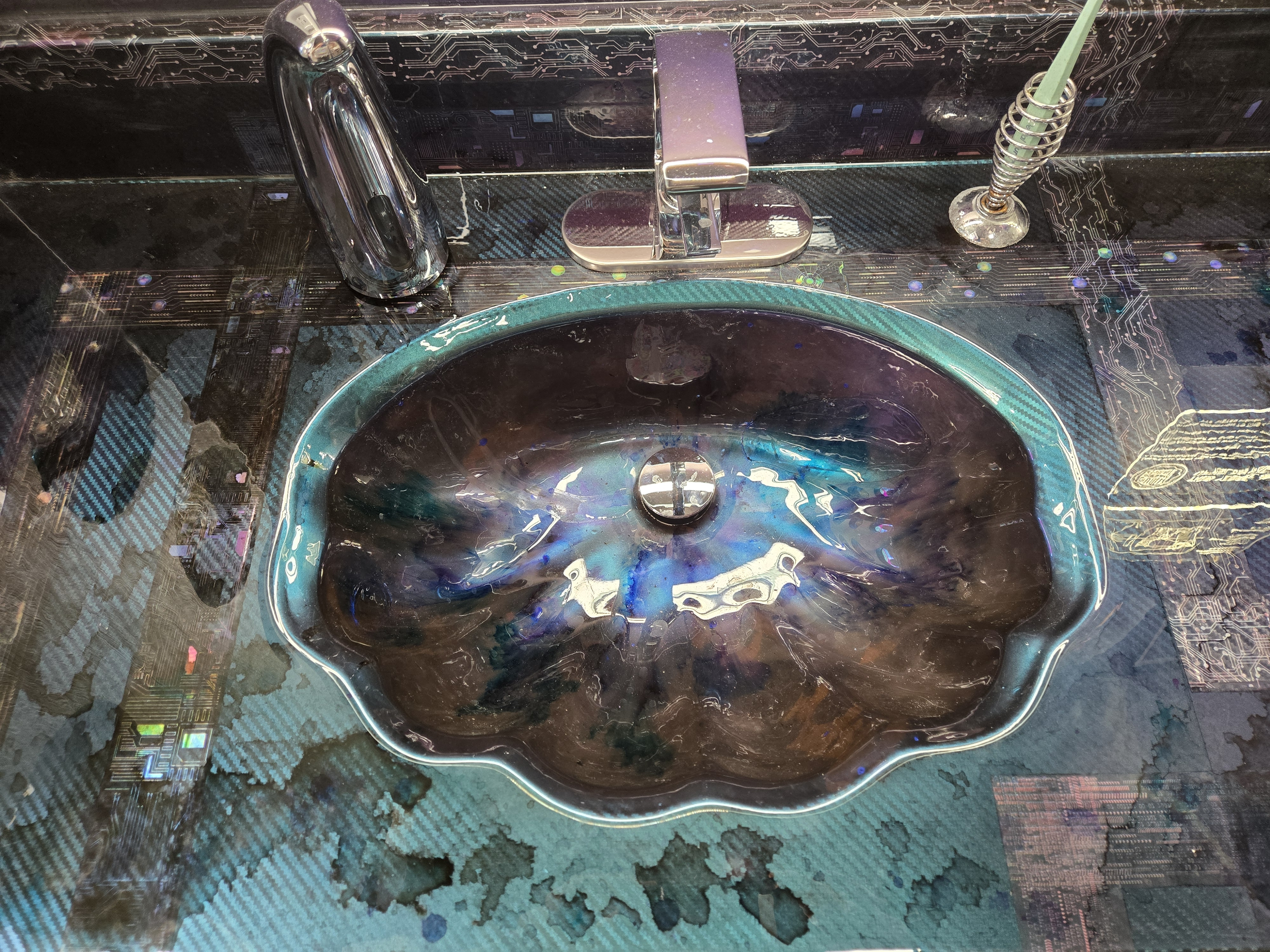 Futuristic Resin Inset Sink and Countertop (per price and availability of materials, applied to existing substrate.) estimate for 7ft countertop with one sink: $1200
