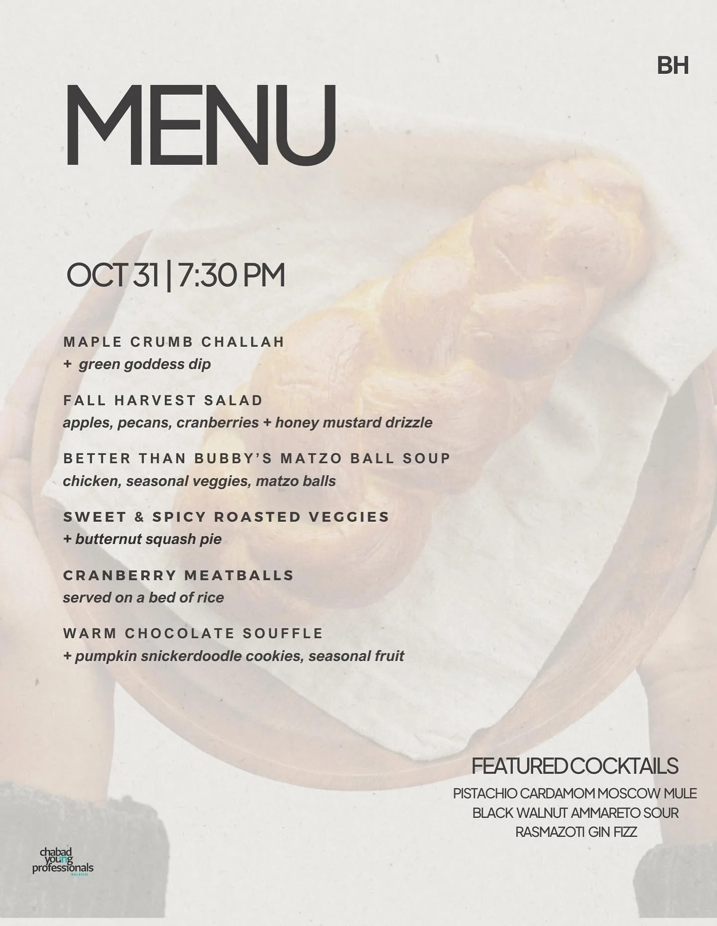 The menu has arrived. ⁣
 ⁣
If we weren&rsquo;t excited enough for FF, we are all the more so now. ⁣
 ⁣
Grab your spot, Shlep a friend, and we&rsquo;ll celebrate Shabbat together in the most magical way possible.