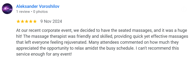 Client review for seated chair massage service in Perth