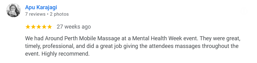 Review for event massage in Perth