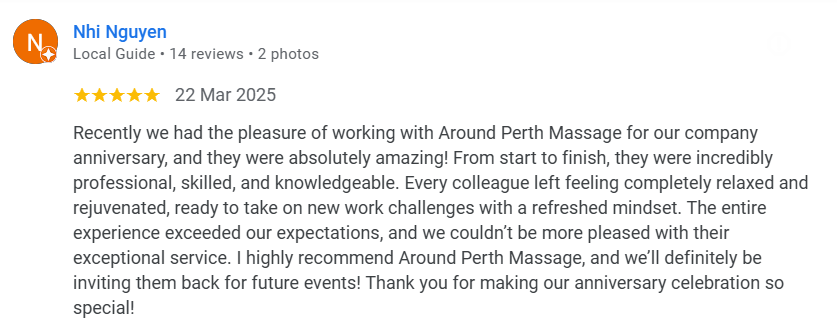 what our customers say about office massage in Perth