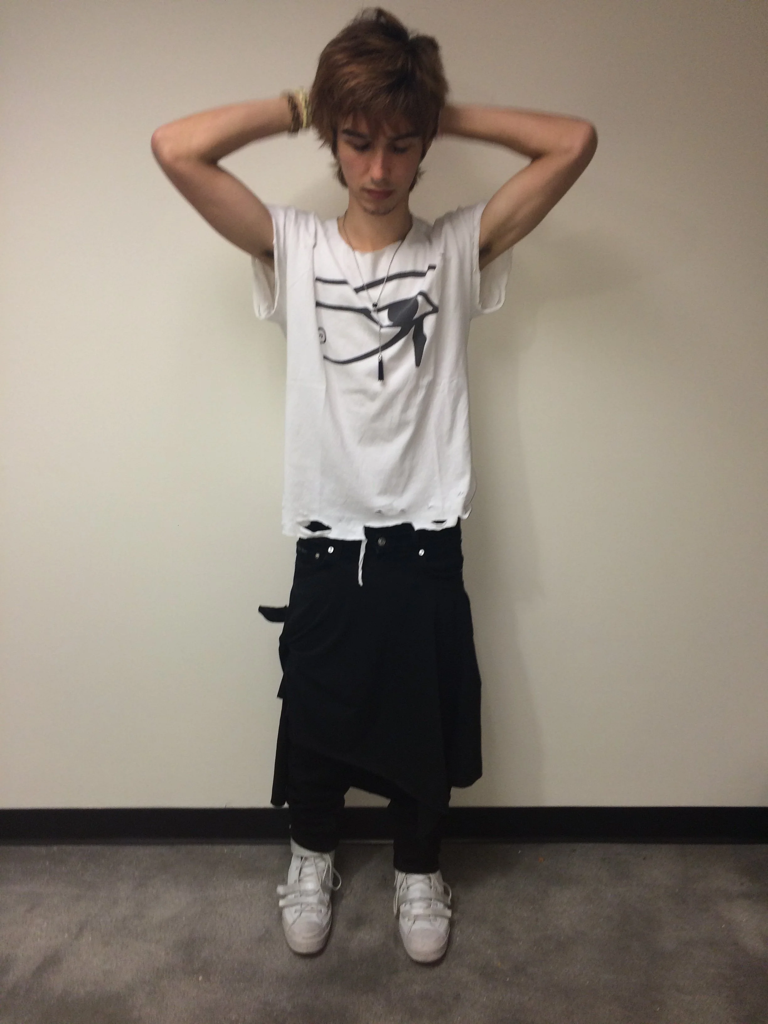 Hieroglyphs Distressed Tee + Panel Tie Denim :: (View 2)