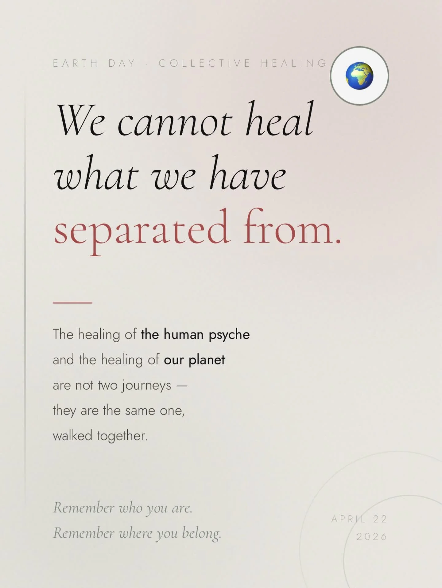 As a child, when I swam in natural lakes and run through open fields, I never felt separate from the world. That feeling never left me. If anything, it became the foundation of everything I hold &amp; teach.

We cannot heal what we have separated our