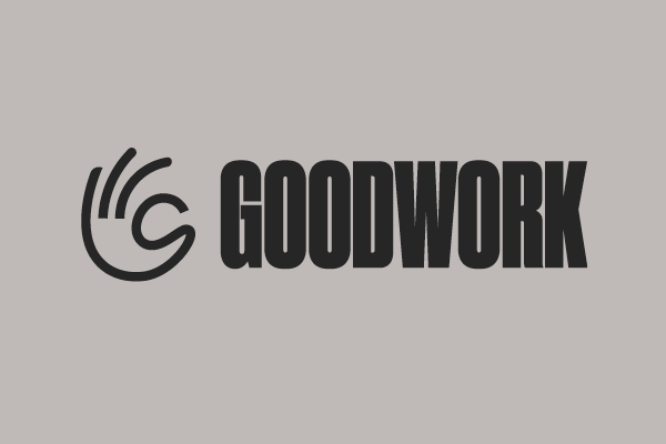 Goodwork logo featuring stylized hand graphic beside the text "GOODWORK" on a gray background.
