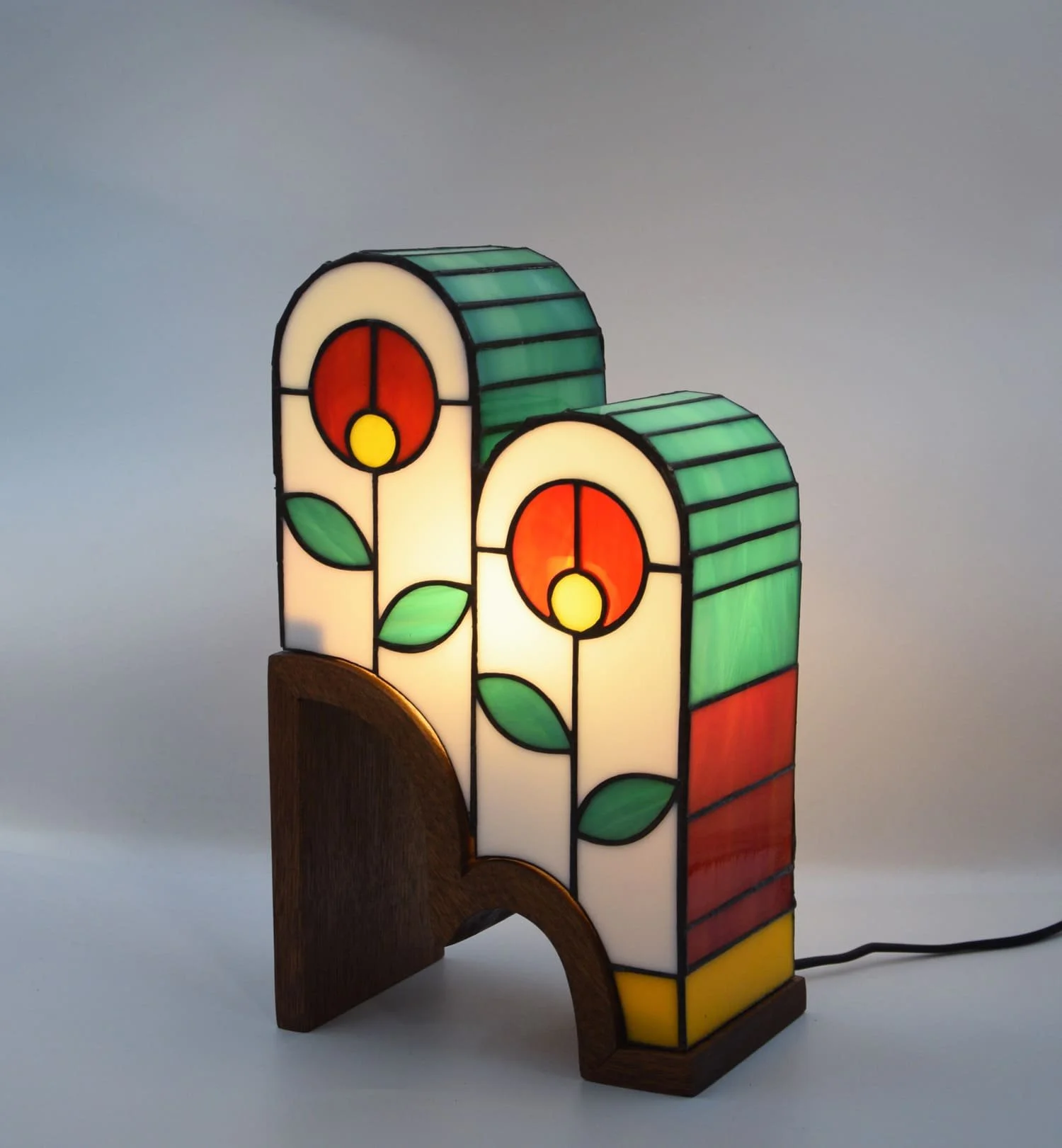 Eirlume Studio Stained Glass Lamp Flower Design Front