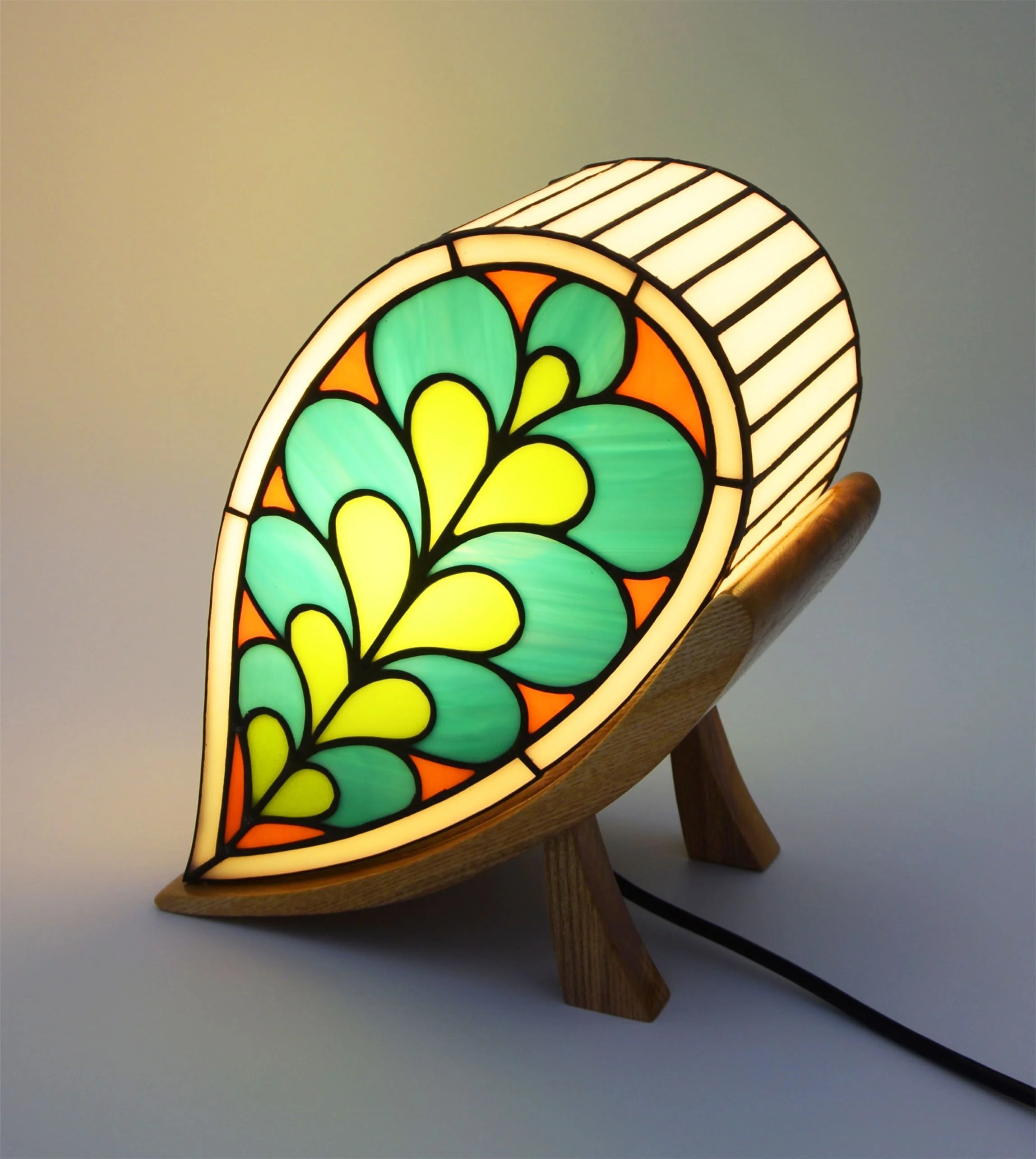 Eirlume Studio Stained Glass Lamp Leaf Design Back