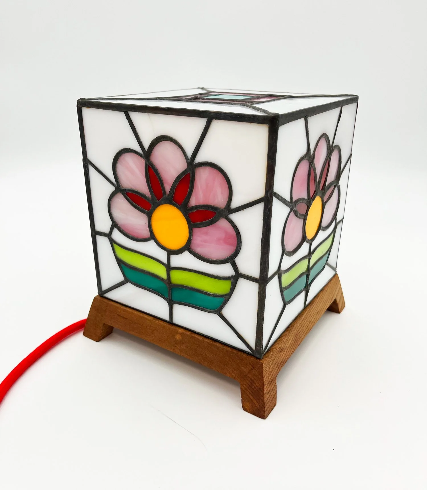 Eirlume Studio Stained Glass Lamp Pink Flower 