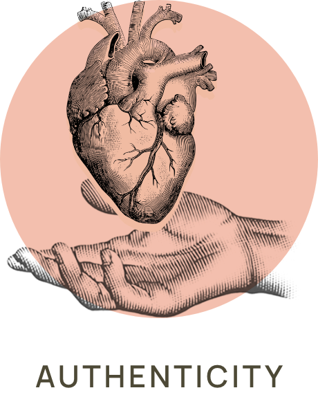 Vintage drawing of a heart cradled in a hand.