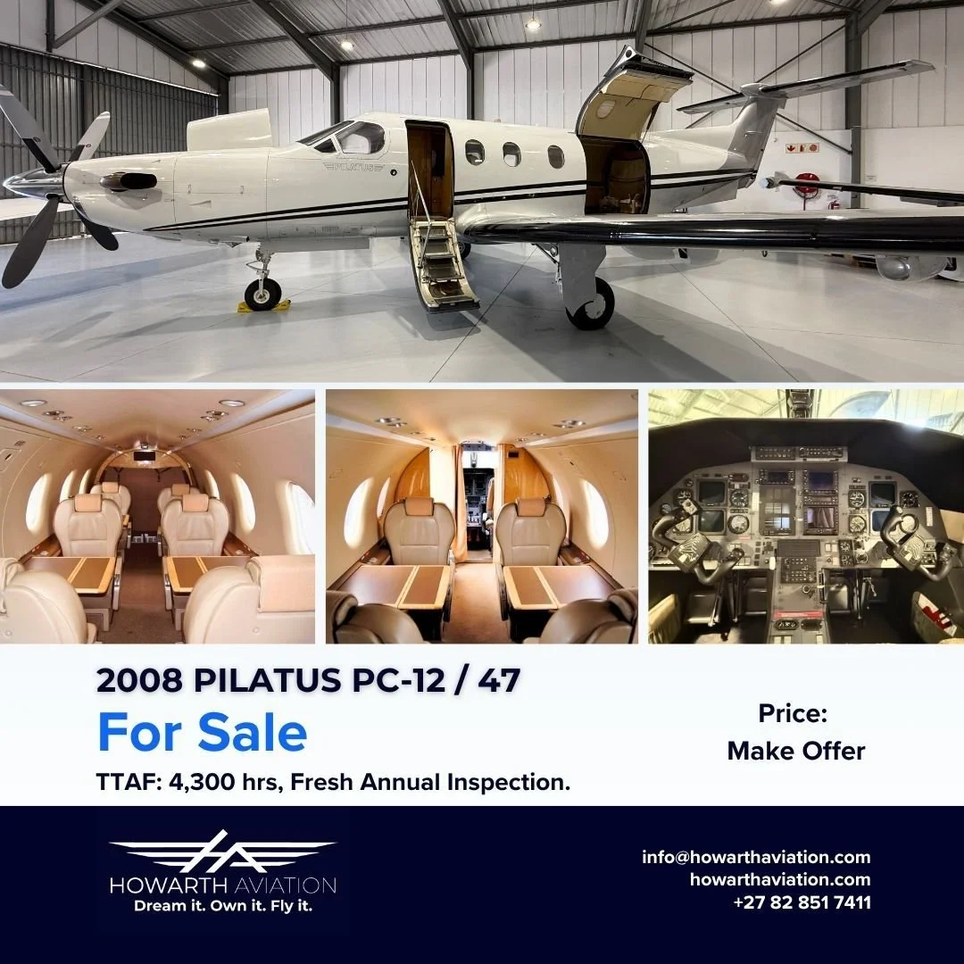 FOR SALE — 2008 Pilatus PC-12/47
Price: Make Offer
A proven performer with exceptional range, payload, and reliability.
Configured in a 6-seat executive layout.
Key Highlights
• 4,307 hours total time
• 3,023 landings
• Engine:
