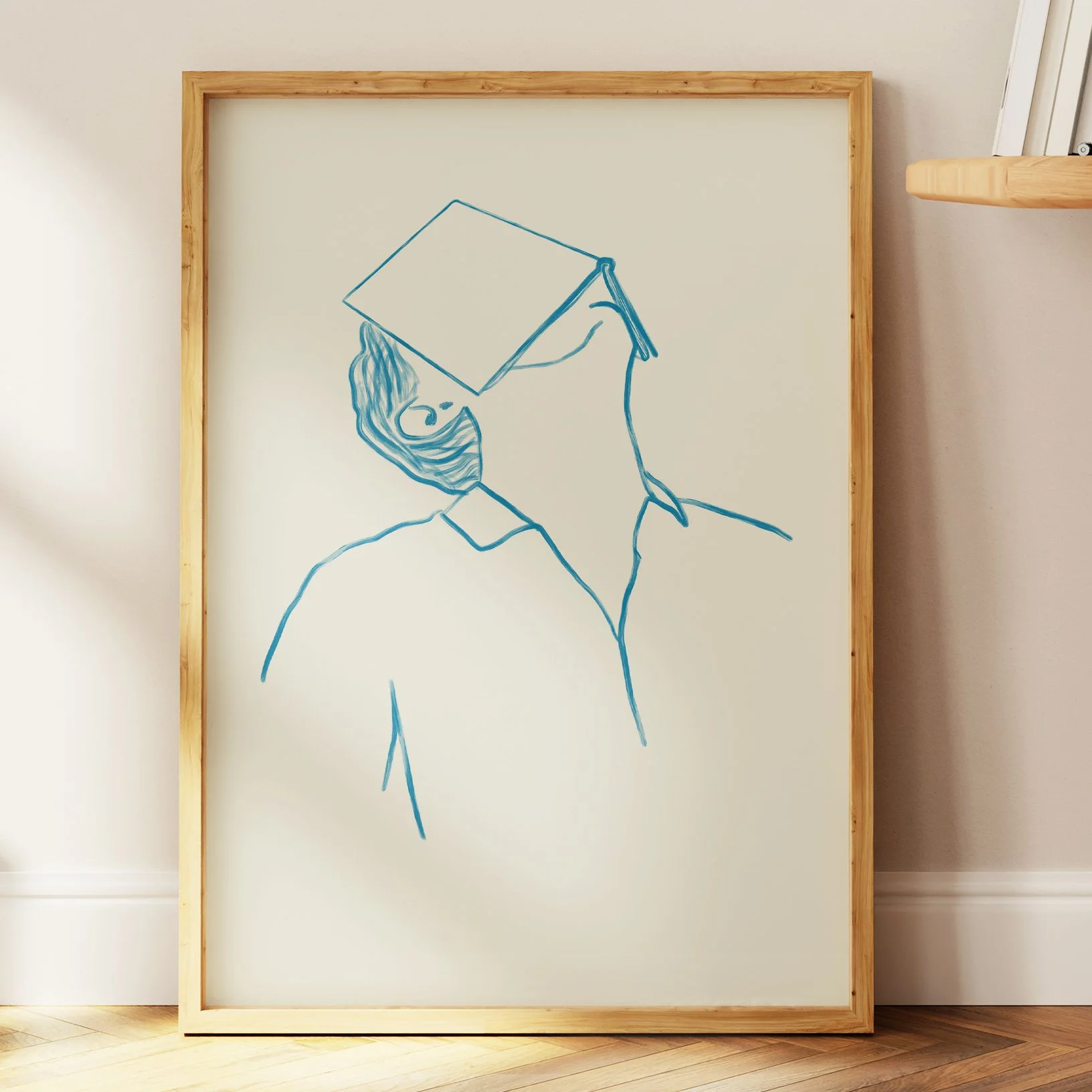 Skicēta ilustrācija pēc pasūtījuma – piemērs ar cilvēka portretu un fona elementiem. Ideāla personalizēta dāvana.