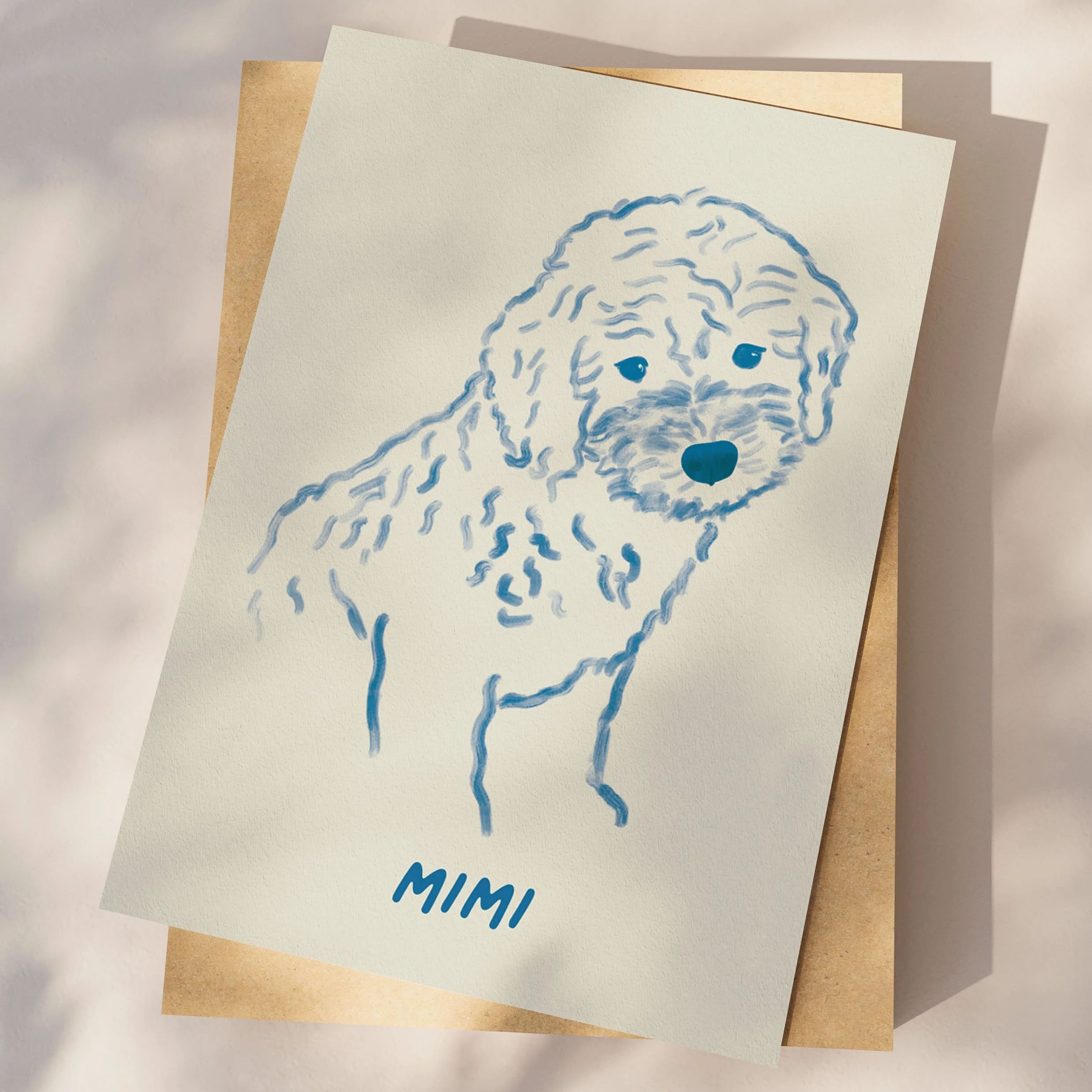 Skicēta ilustrācija ar mājdzīvnieku – suns vai kaķis, zīmēts ar vienkāršām līnijām. Skaista dāvana mājdzīvnieku mīļotājiem