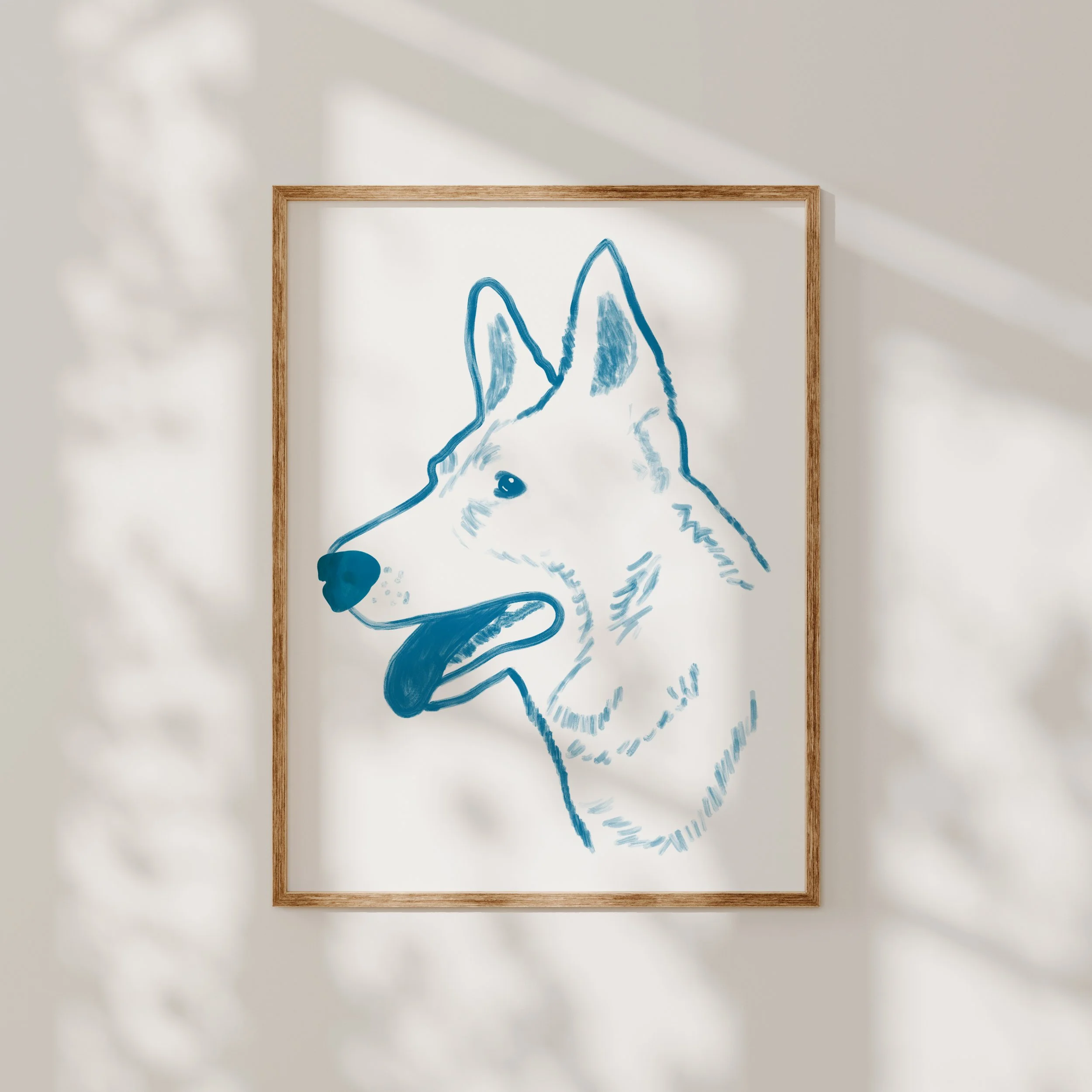 Skicēta ilustrācija ar mājdzīvnieku – suns vai kaķis, zīmēts ar vienkāršām līnijām. Skaista dāvana mājdzīvnieku mīļotājiem