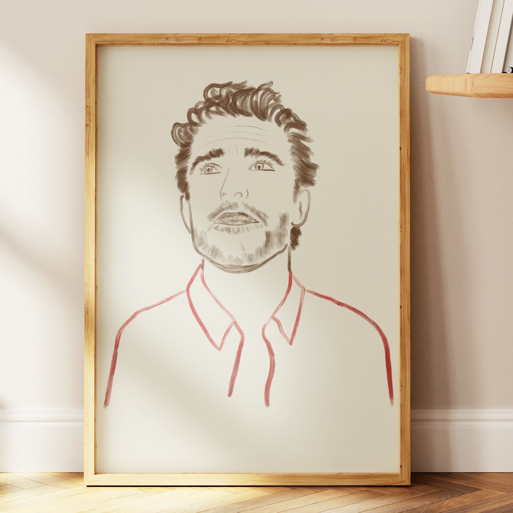 Vīrieša portrets Zīmēts portrets Portrets Dāvana Personalizēts portrets, zīmēts ar mīkstām līnijām un siltām krāsām. Piemērots kā sirsnīga dāvana.