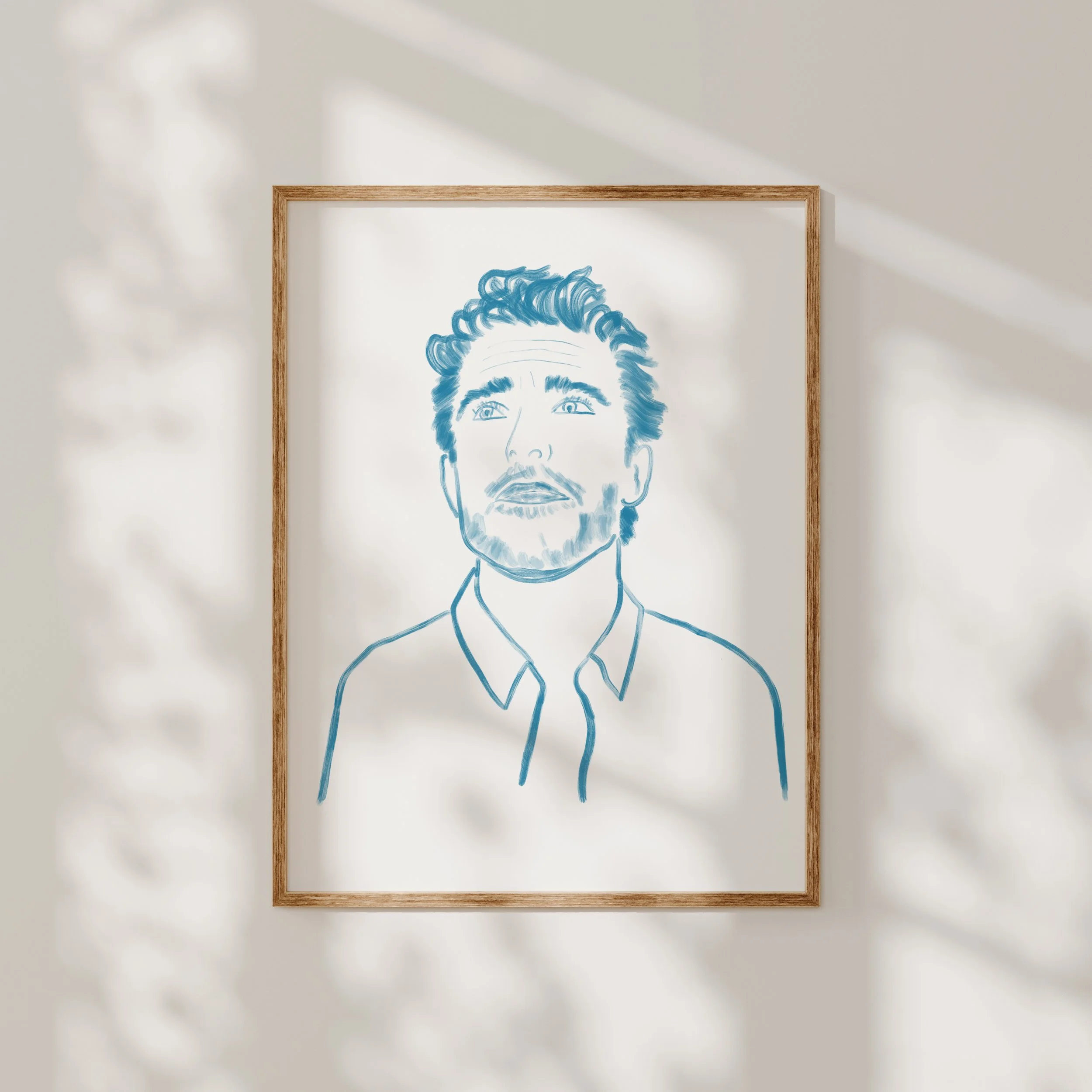 Vīrieša portrets Zīmēts portrets Portrets Dāvana Personalizēts portrets ar mīkstām līnijām un siltām krāsām. Piemērots kā sirsnīga dāvana.