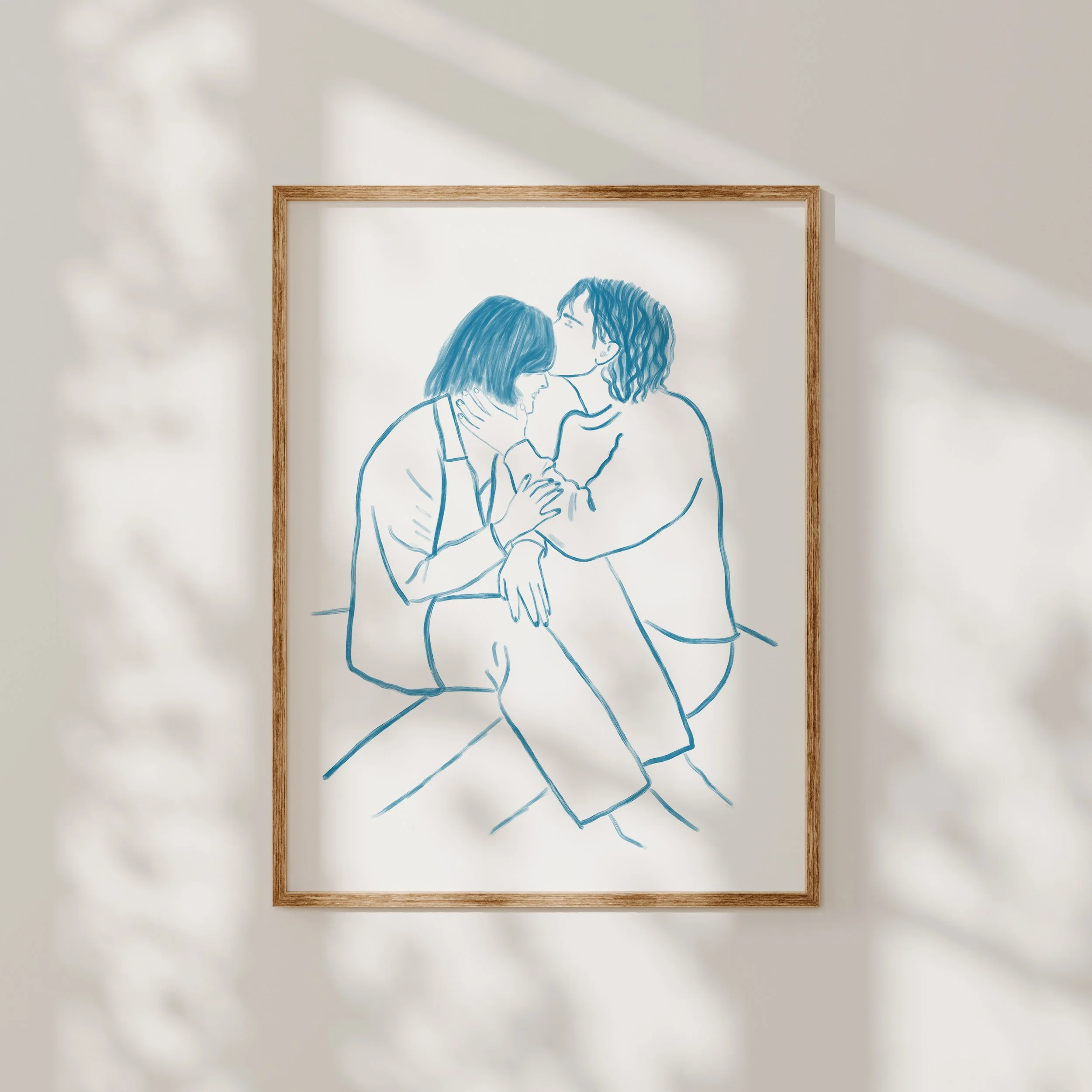 Skicēta ilustrācija ar pāri – divi cilvēki, zīmēti ar vienkāršām līnijām un mīļu izteiksmi. Oriģināla dāvana kāzu vai jubilejas gadījumā