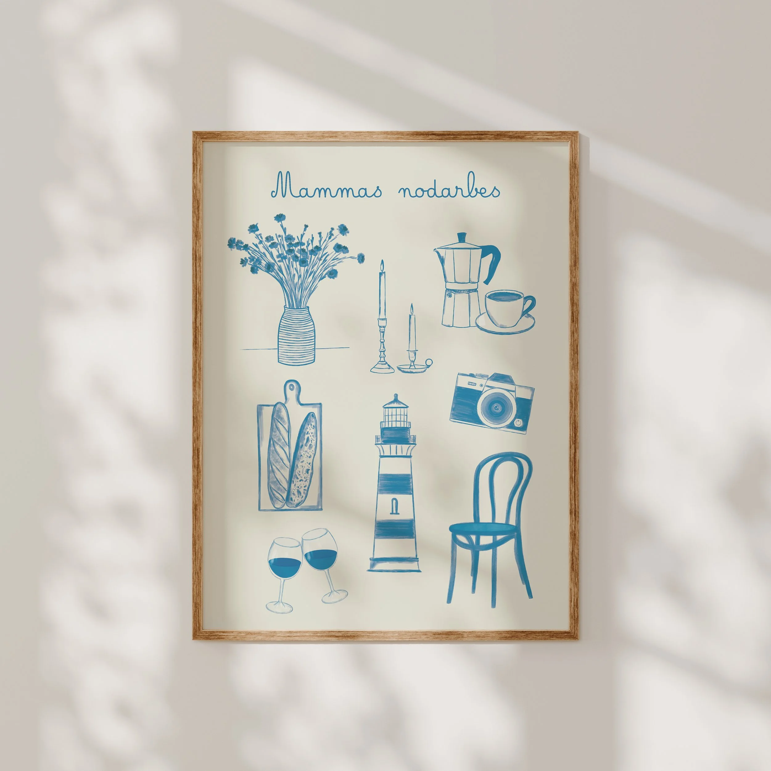 Skicēta ilustrācija ar cilvēka mīļākajām lietām – grāmata, tēja, svece un ziedi. Lieliska personalizēta dāvana