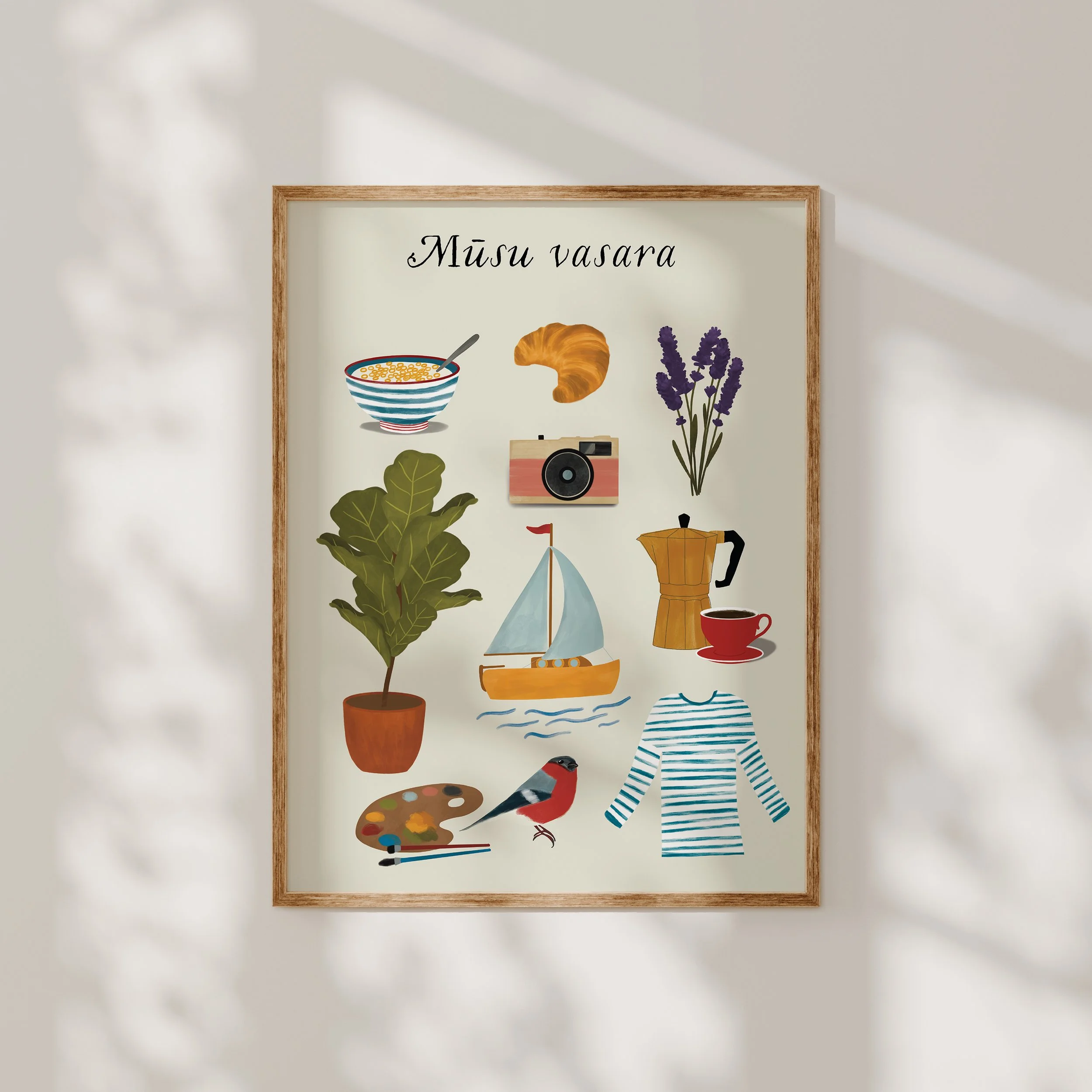 Ilustrācija ar cilvēka mīļākajām lietām – grāmata, tēja, svece un ziedi. Oriģināla dāvana īpašiem brīžiem.