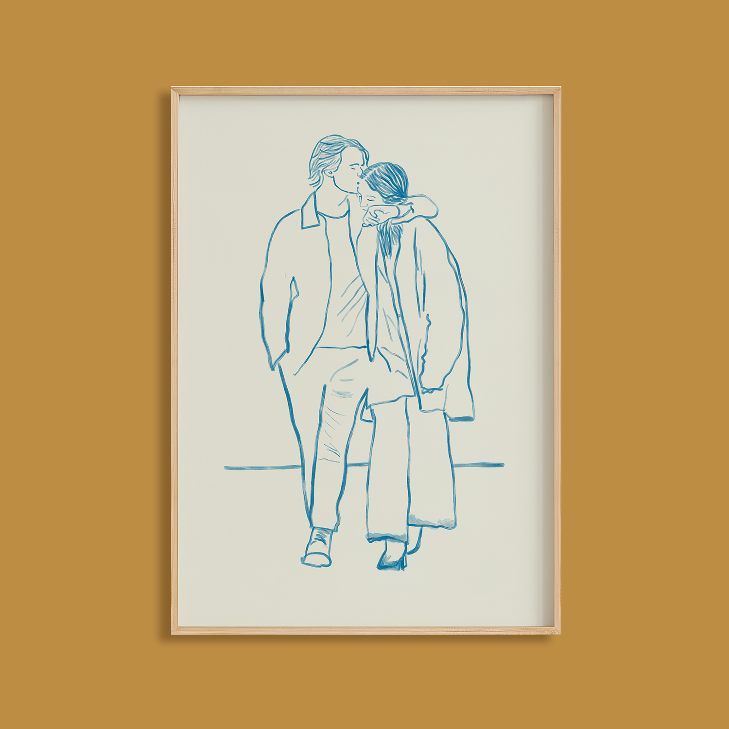 Skicēta ilustrācija ar pāri – divi cilvēki, zīmēti ar vienkāršām līnijām un mīļu izteiksmi. Oriģināla dāvana kāzu vai jubilejas gadījumā