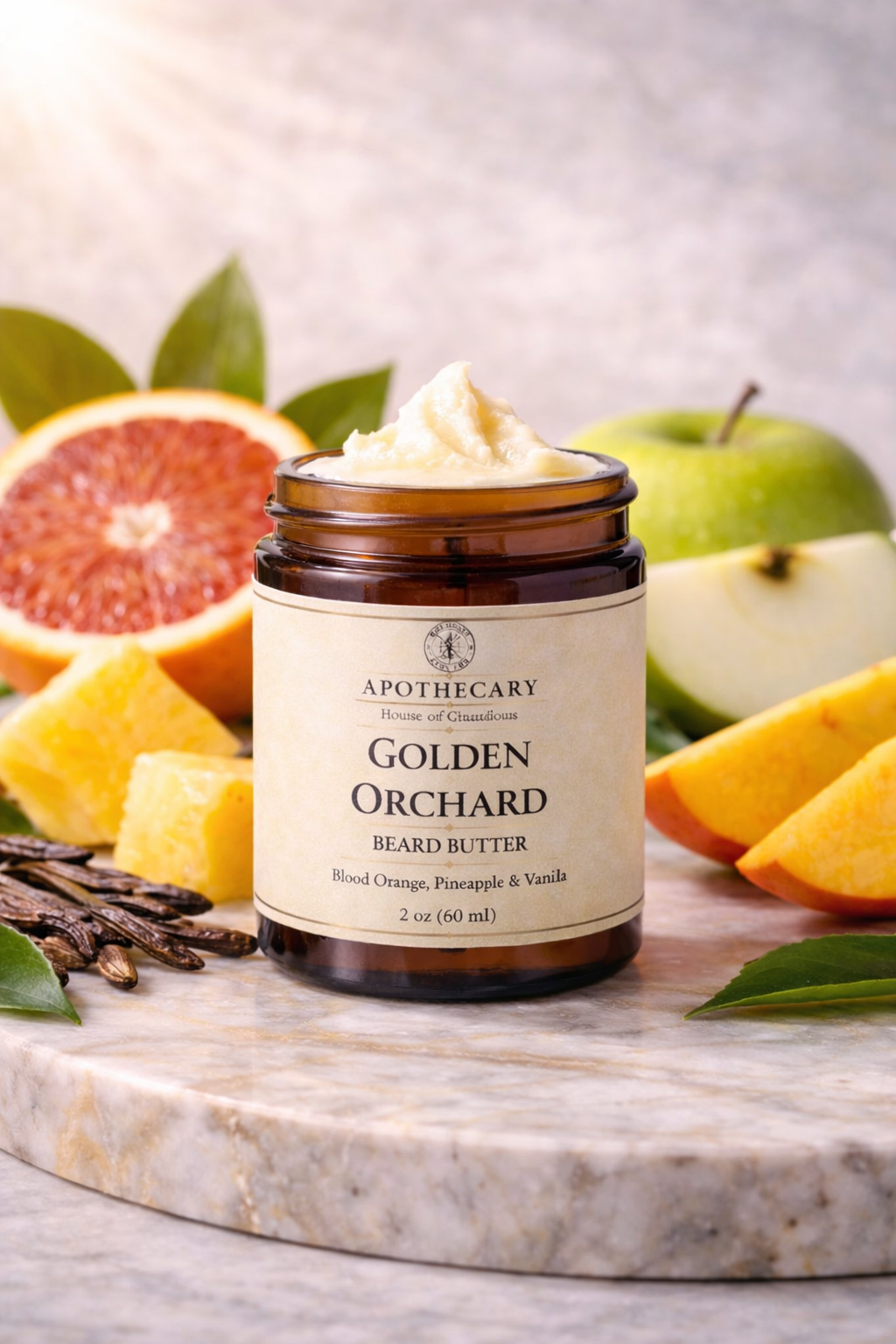 Golden Orchard Beard Butter Bright Fruit. Soft Control.