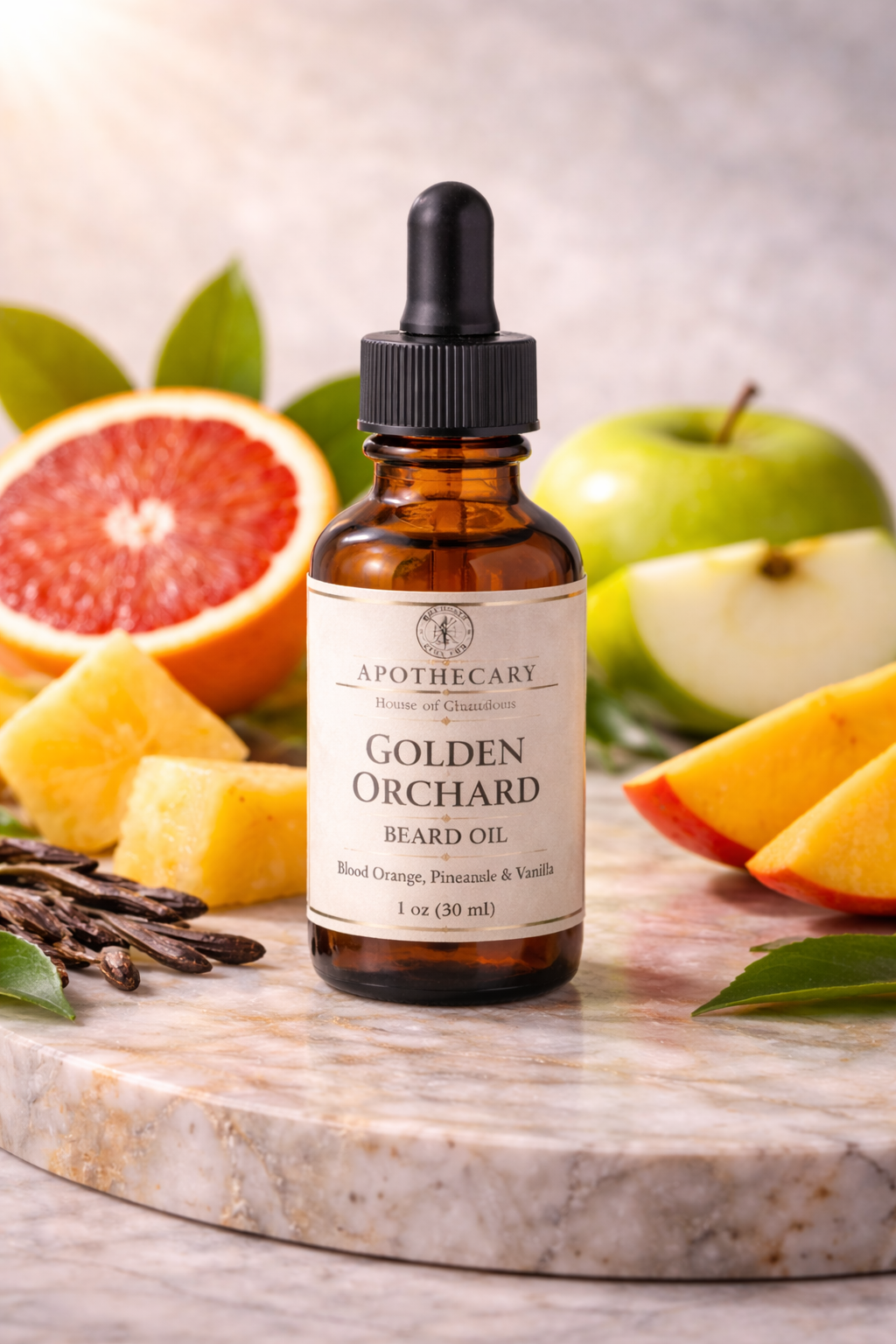 Golden Orchard Beard Oil Bright Fruit. Clean Control.