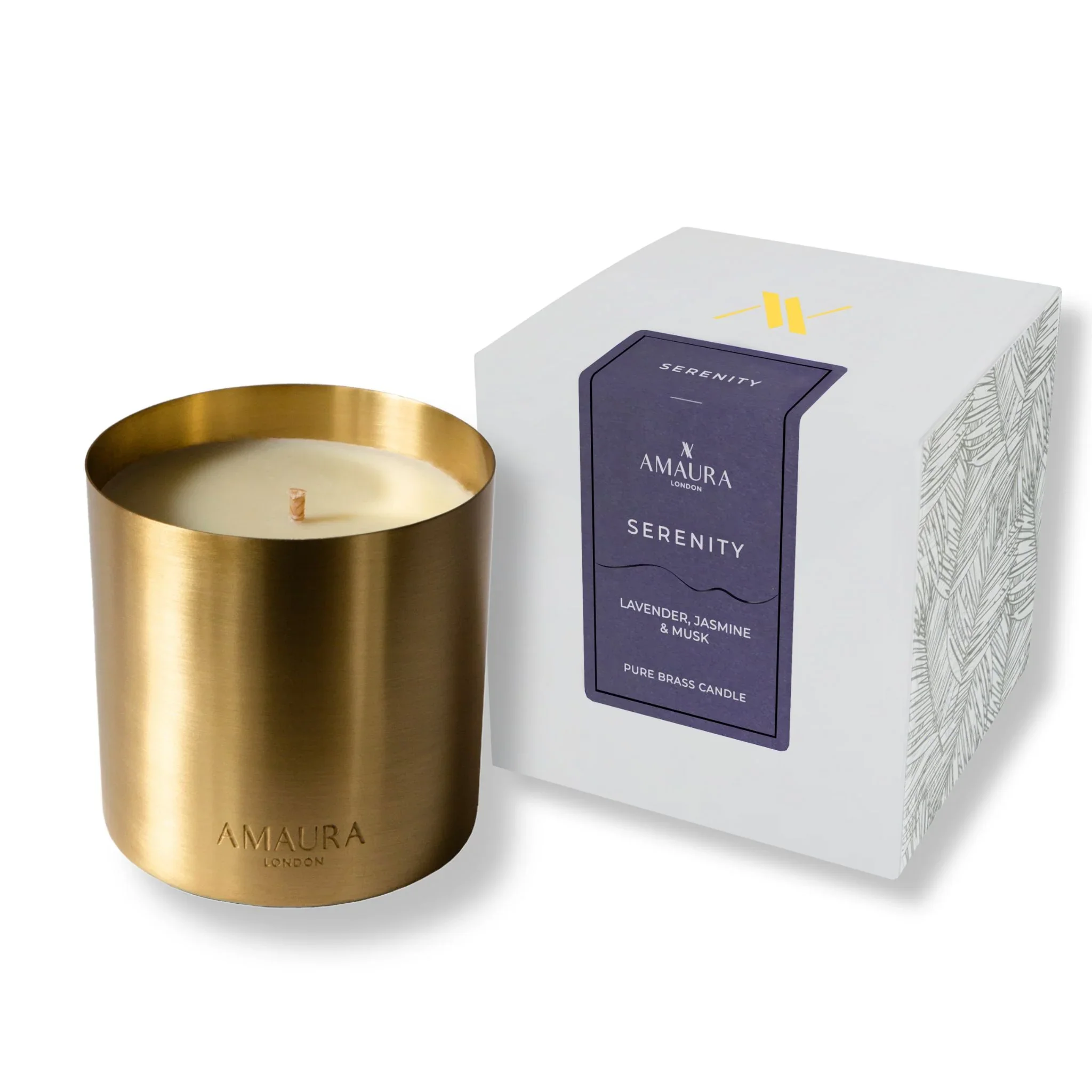 Amaura London | Serenity – Luxury Candle | Lavender, Jasmine & Musk | Pure Brass (Gold) | 280g 50hr burn |