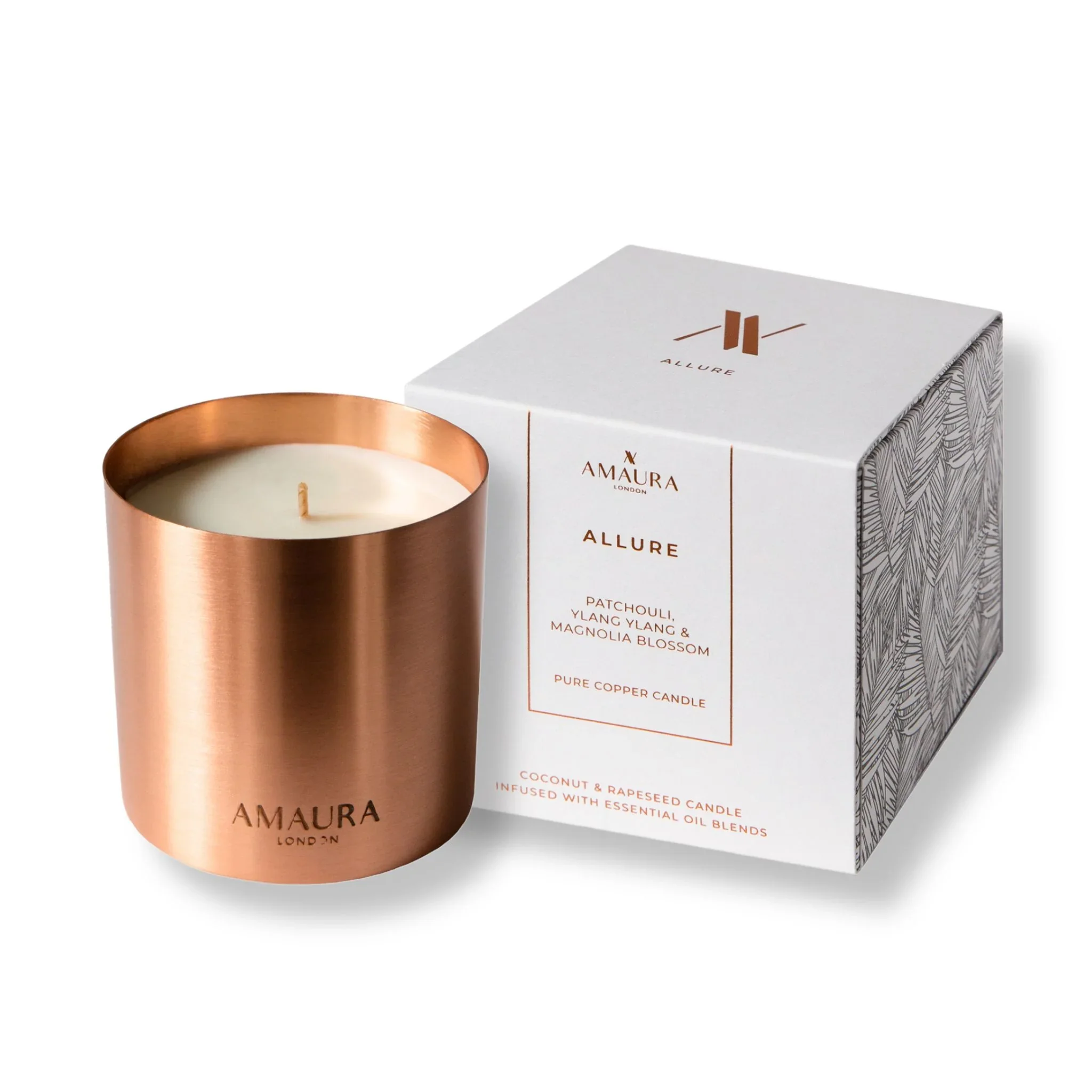 Amaura London | Allure - Luxury Candle | Patchouli, Ylang Ylang & Magnolia Blossom | Pure Cooper (Rose Gold) |280g 50hr burn