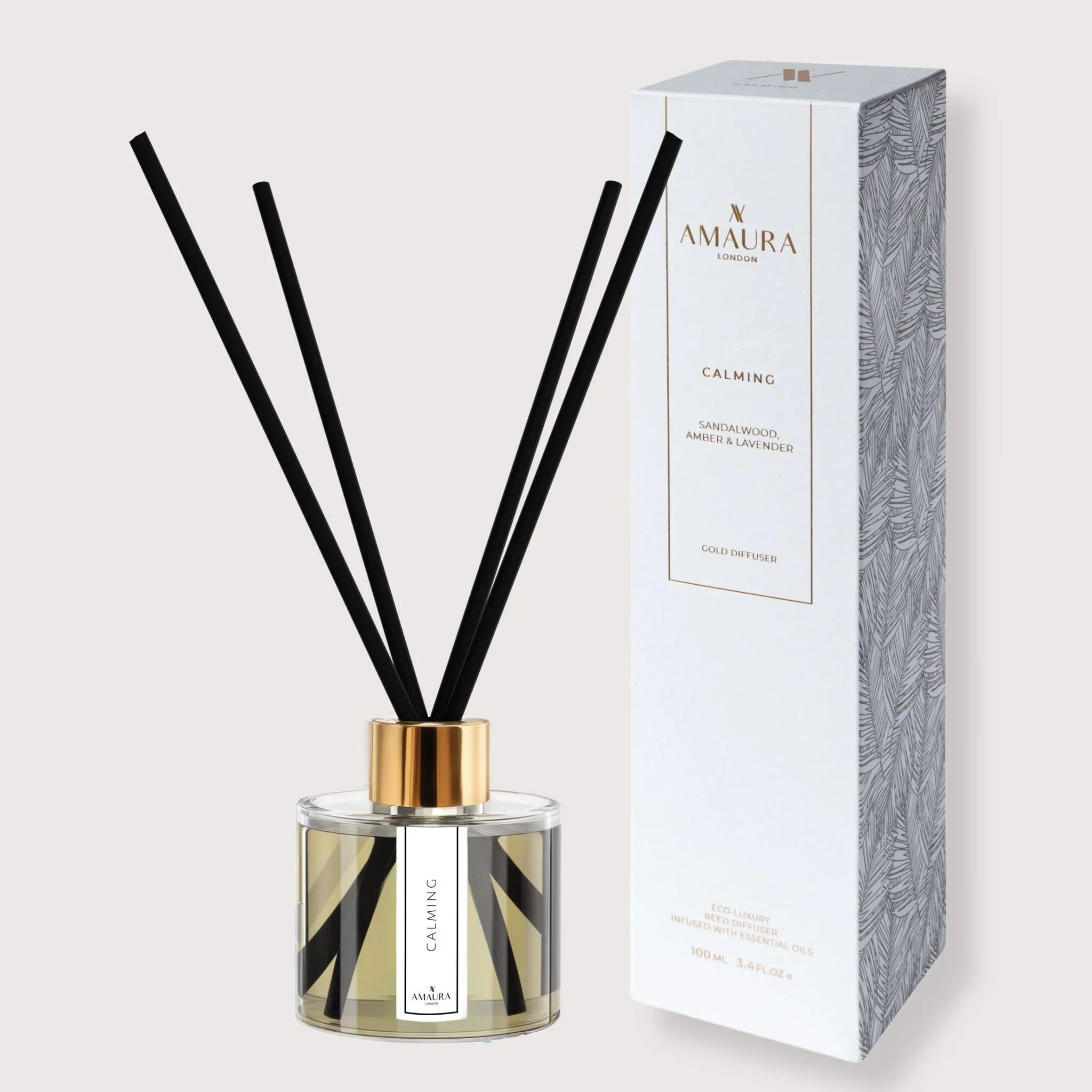 Amaura London | Calming - Luxury Reed Diffuser | Sandalwood, Amber & Lavender | 100ml