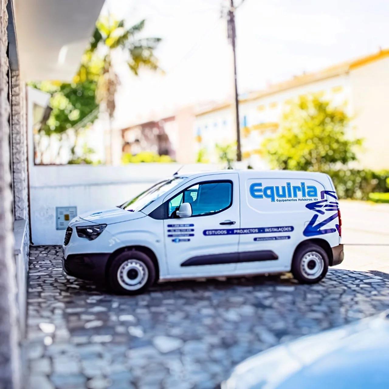 Jovem sorridente, sentado em escadas sob uma estrutura de madeira, com uma mochila verde na frente.
