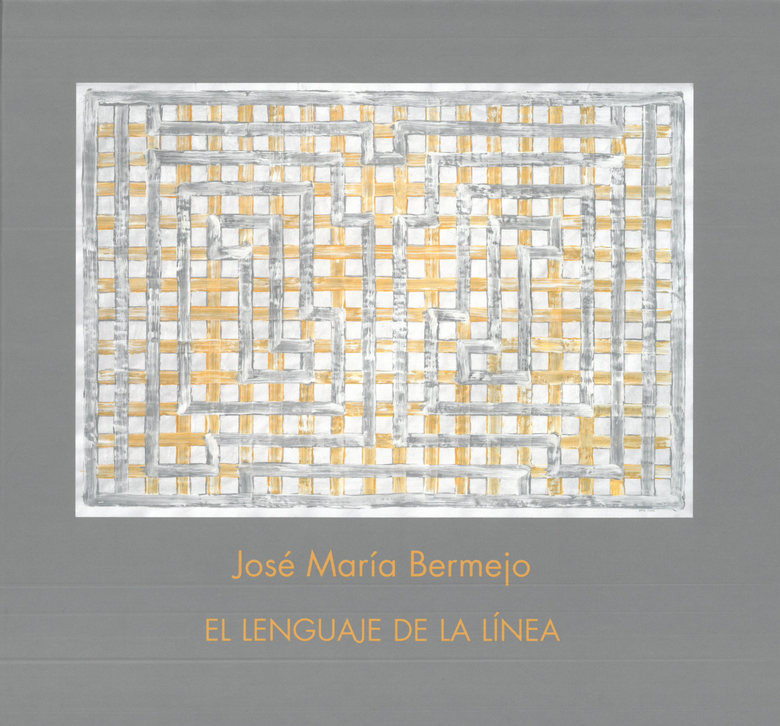 Portada del libro titulado "El lenguaje de la línea" de José María Bermejo, con una ilustración de un laberinto en líneas grises y fondo de cuadrícula en tonos beige y gris.