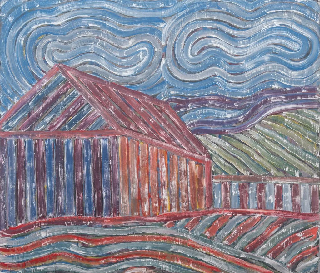 Paisaje y construcción I, 1986, Mixta sobre tela, 120 x 140 cm